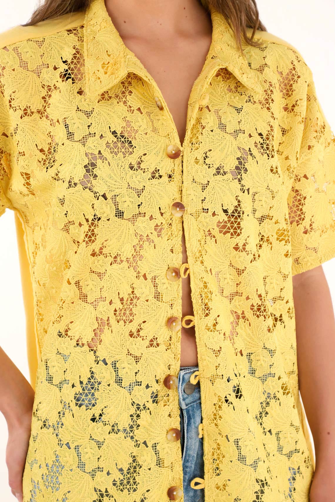 Women's yellow kimono with embroidered fabric - Image 2