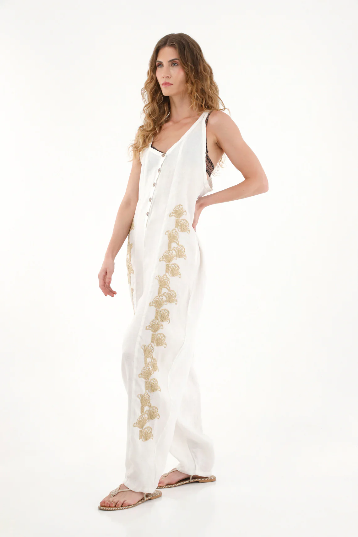 Women's wide 100% linen overall - Image 2