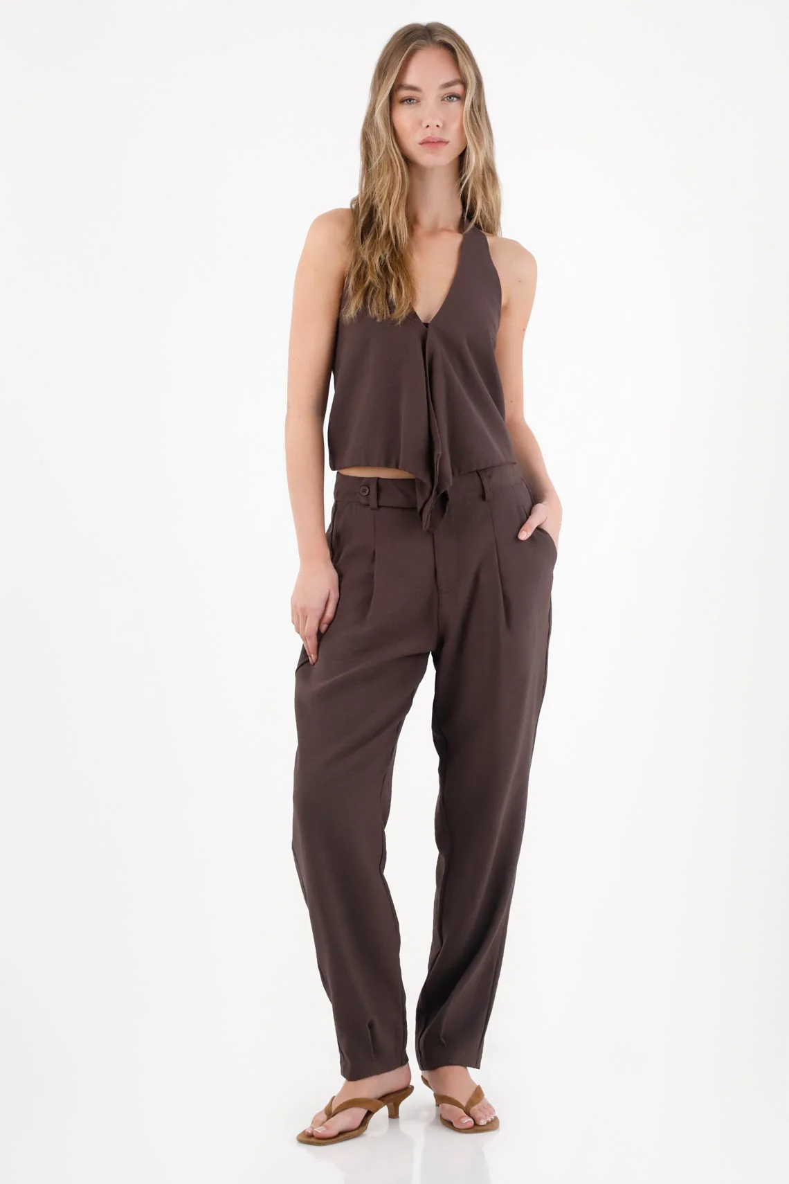 Fluid Straight Leg Pants in Brown for Women