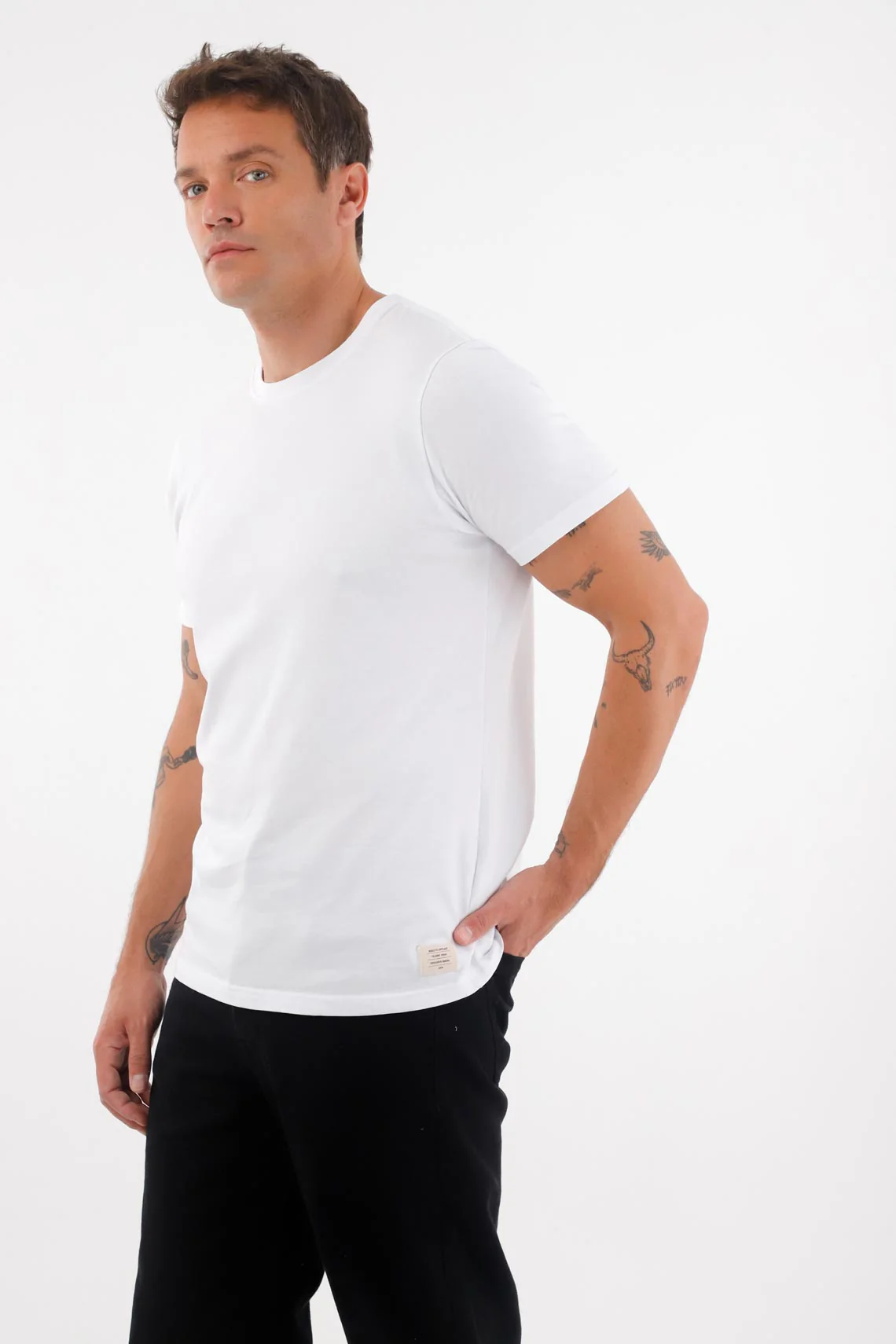 White 100% Cotton T-Shirt for Men - Image 2