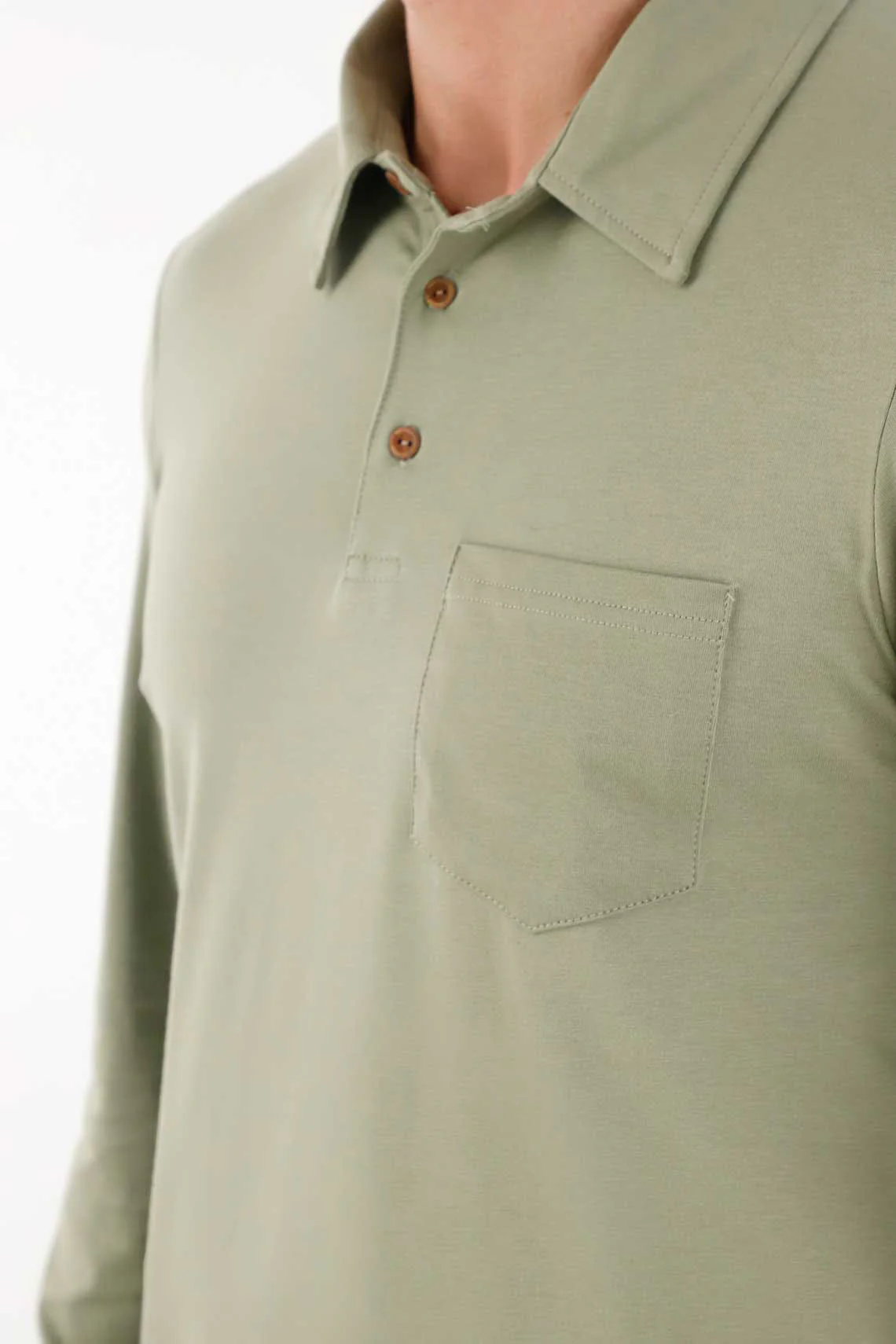 Men's Regular Fit Stretch Cotton Polo Shirt in Green with Pocket - Image 3