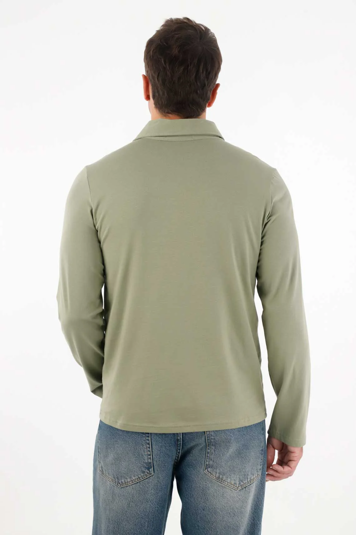 Men's Regular Fit Stretch Cotton Polo Shirt in Green with Pocket - Image 4