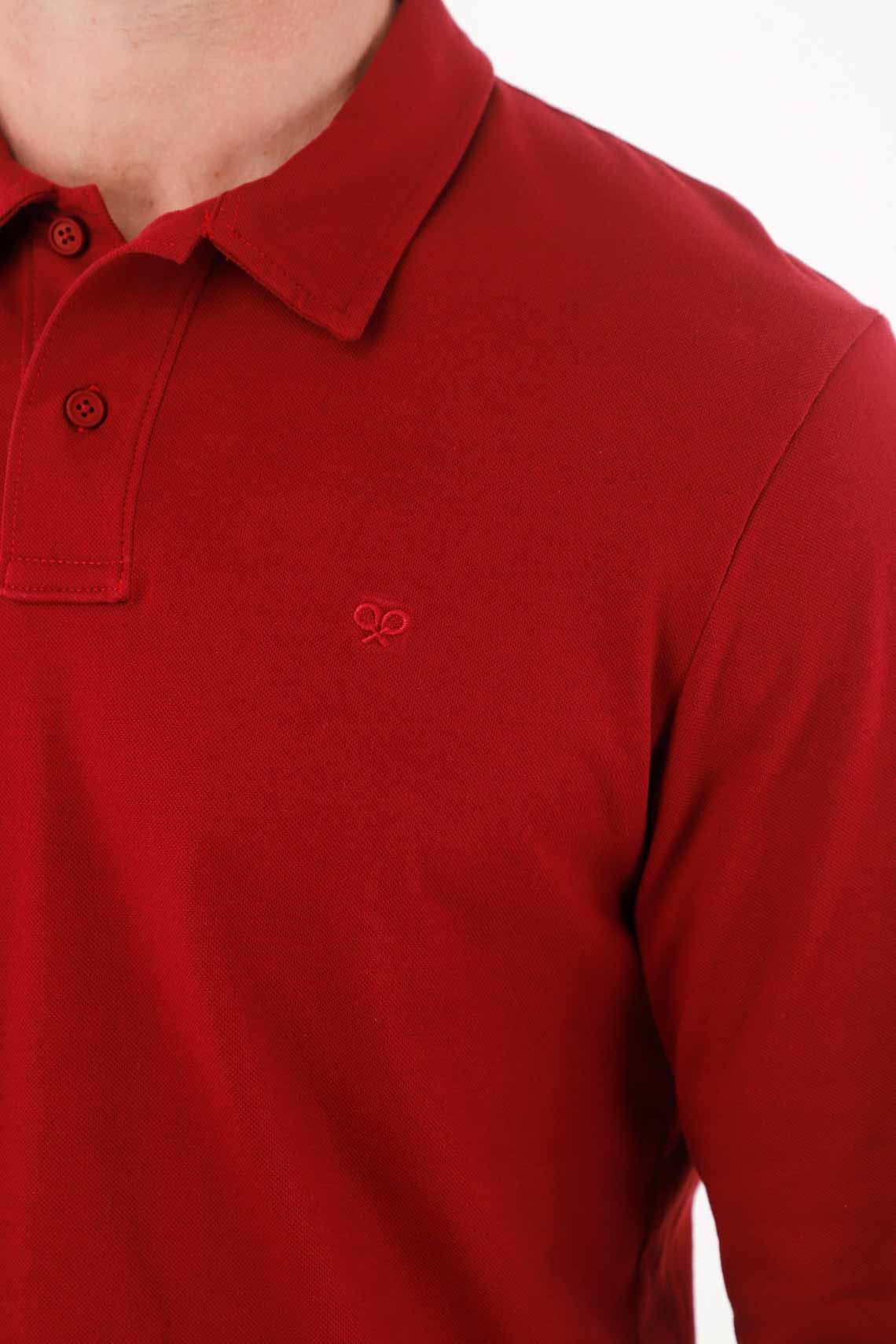 Red Long Sleeve Polo for Men - Image 2