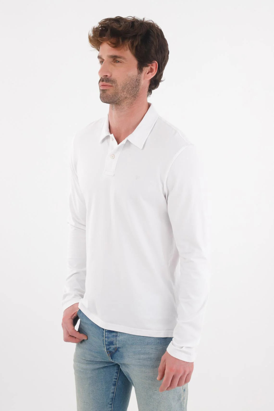 White Long Sleeve Polo for Men - Image 3