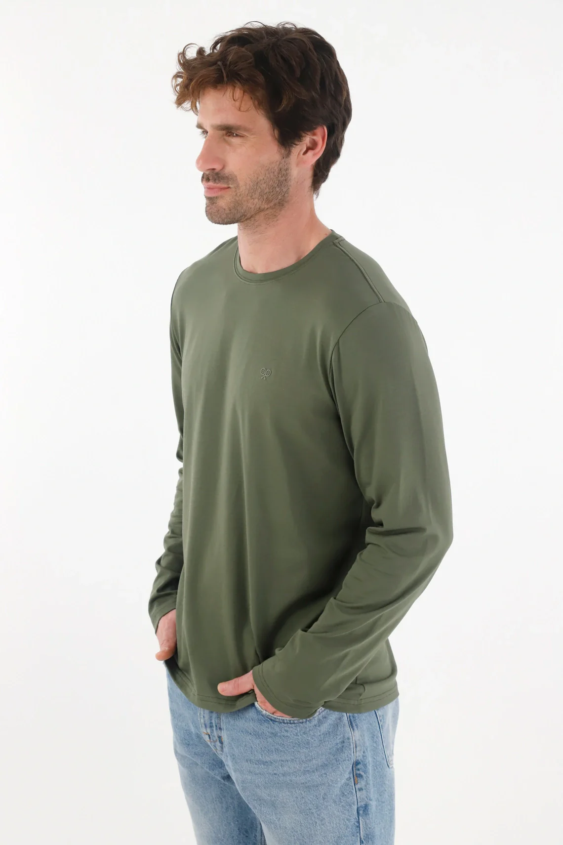 Long Sleeve Green T-Shirt for Men - Image 3