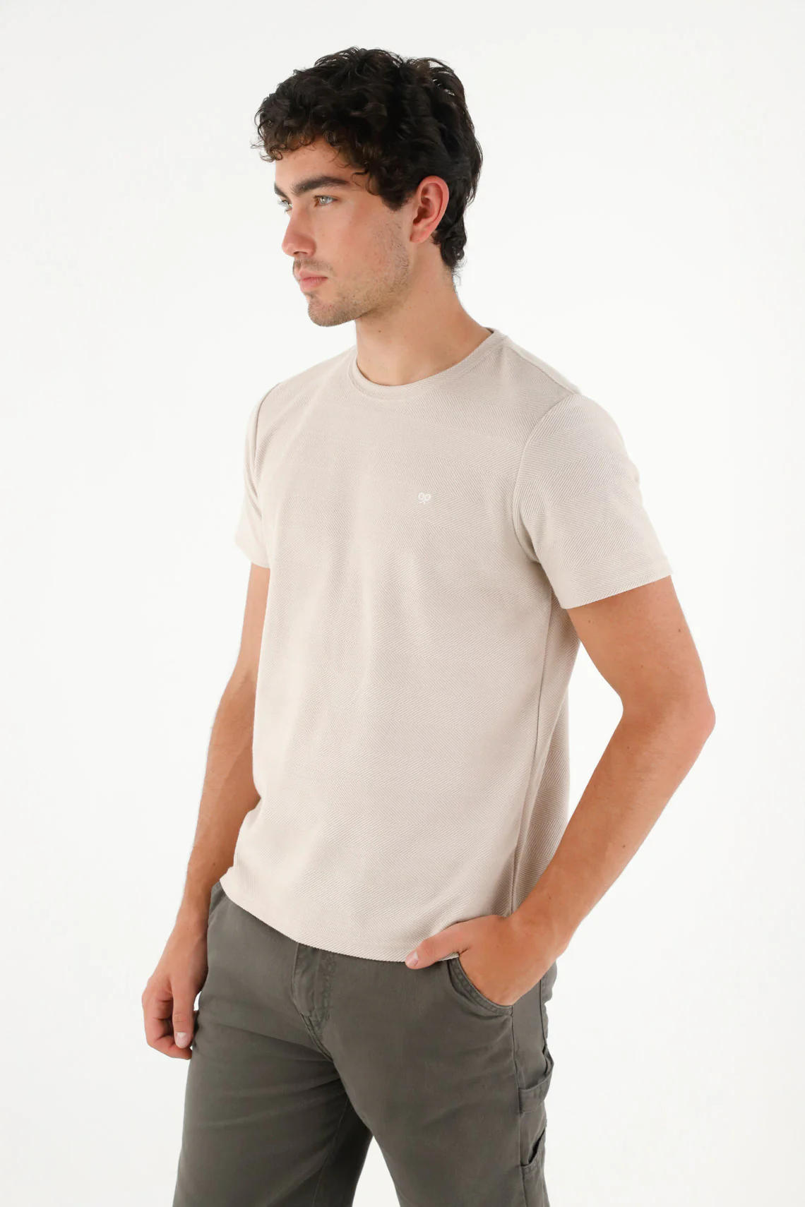 Basic T-Shirt with Brown Racket for Men - Image 3