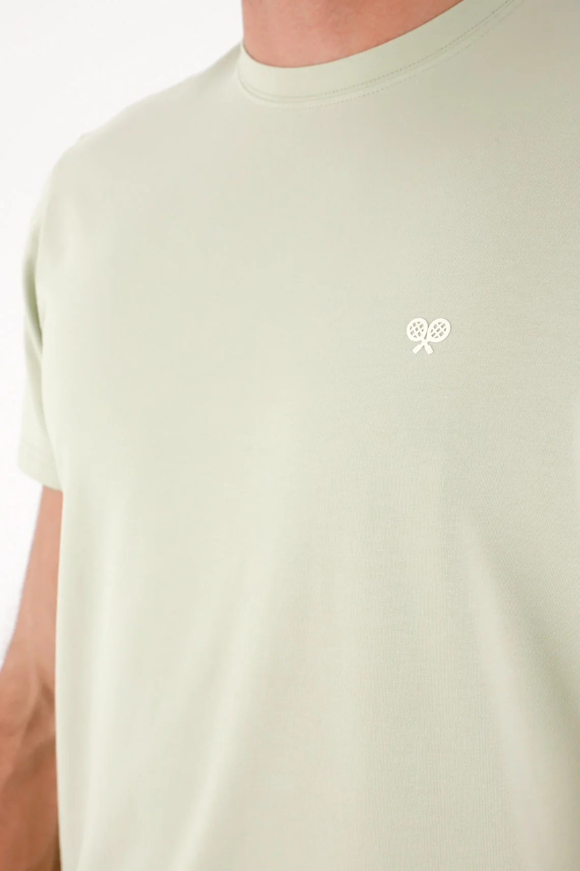 Men's Regular Fit Green Cotton T-Shirt with Mini Rackets on the Chest - Image 2