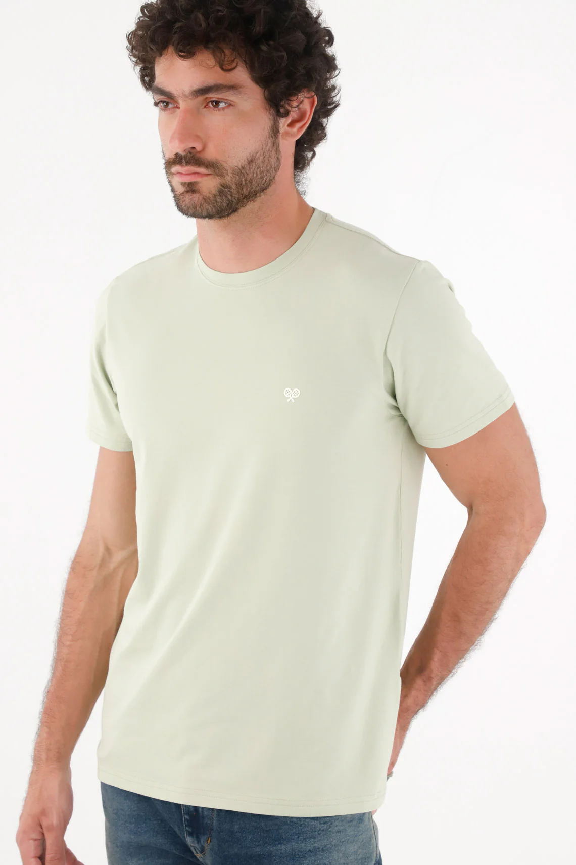 Men's Regular Fit Green Cotton T-Shirt with Mini Rackets on the Chest - Image 3