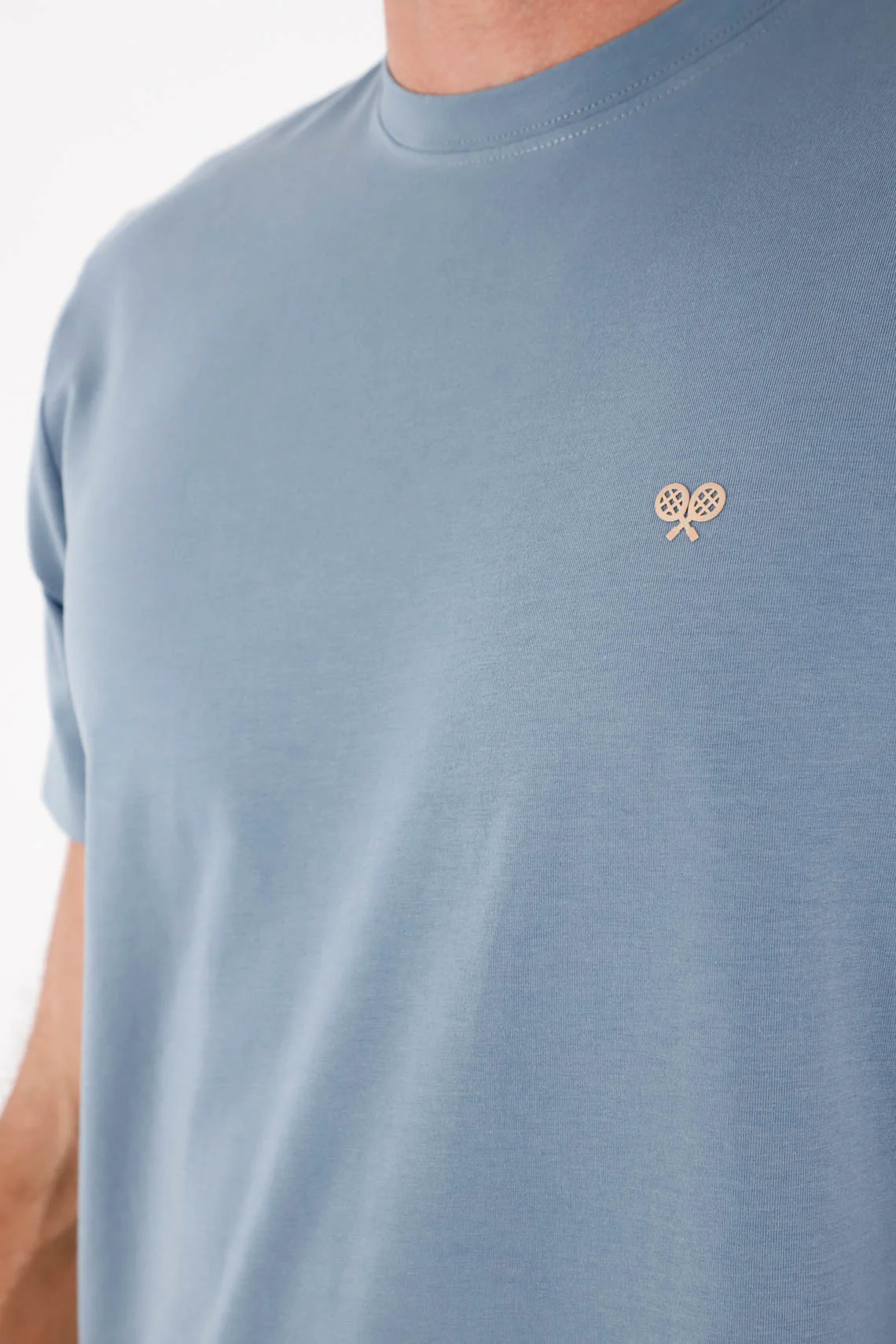 Men's Regular Blue Cotton T-Shirt with Racket Icon - Image 2