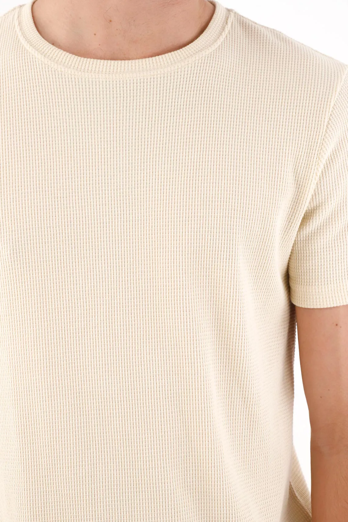 Beige Regular Fit Cotton Waffle Texture T-Shirt for Men - Image 3