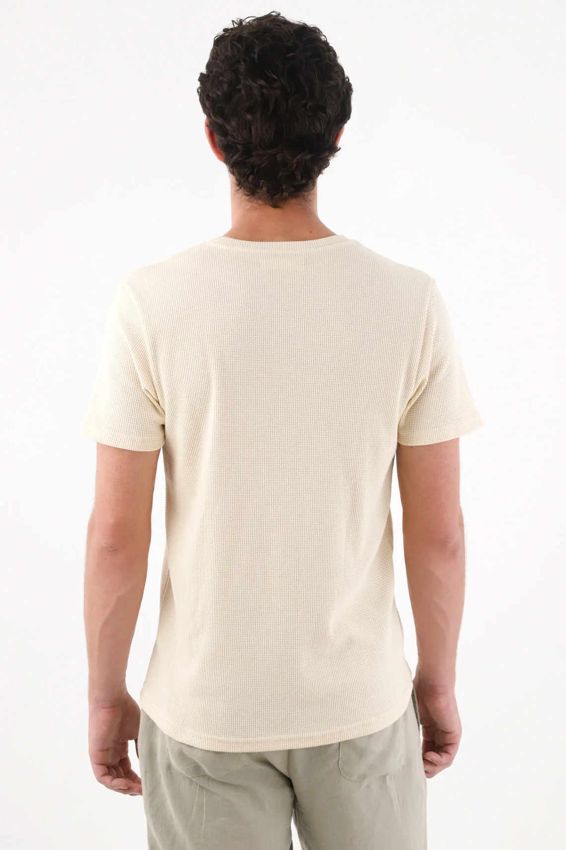 Beige Regular Fit Cotton Waffle Texture T-Shirt for Men - Image 4