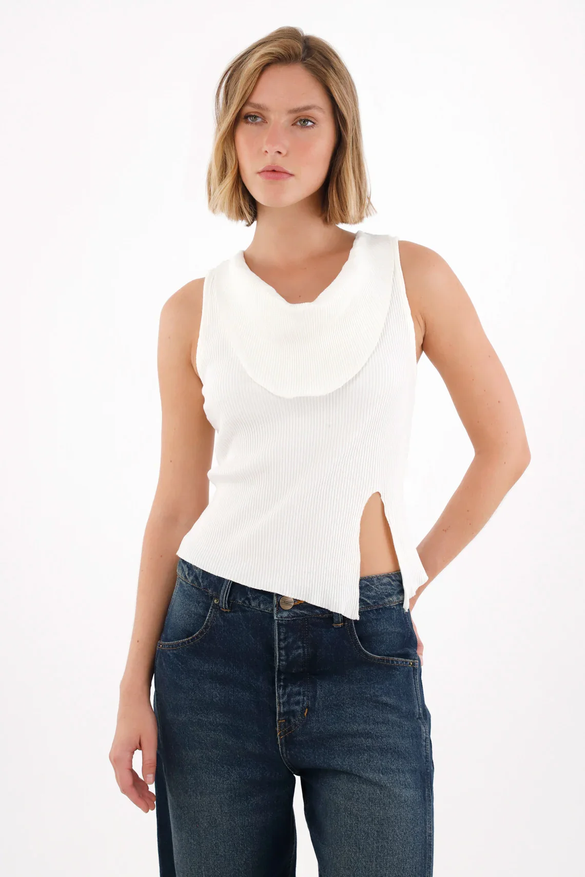 Off-White Draped Crew Neck T-Shirt for Women
