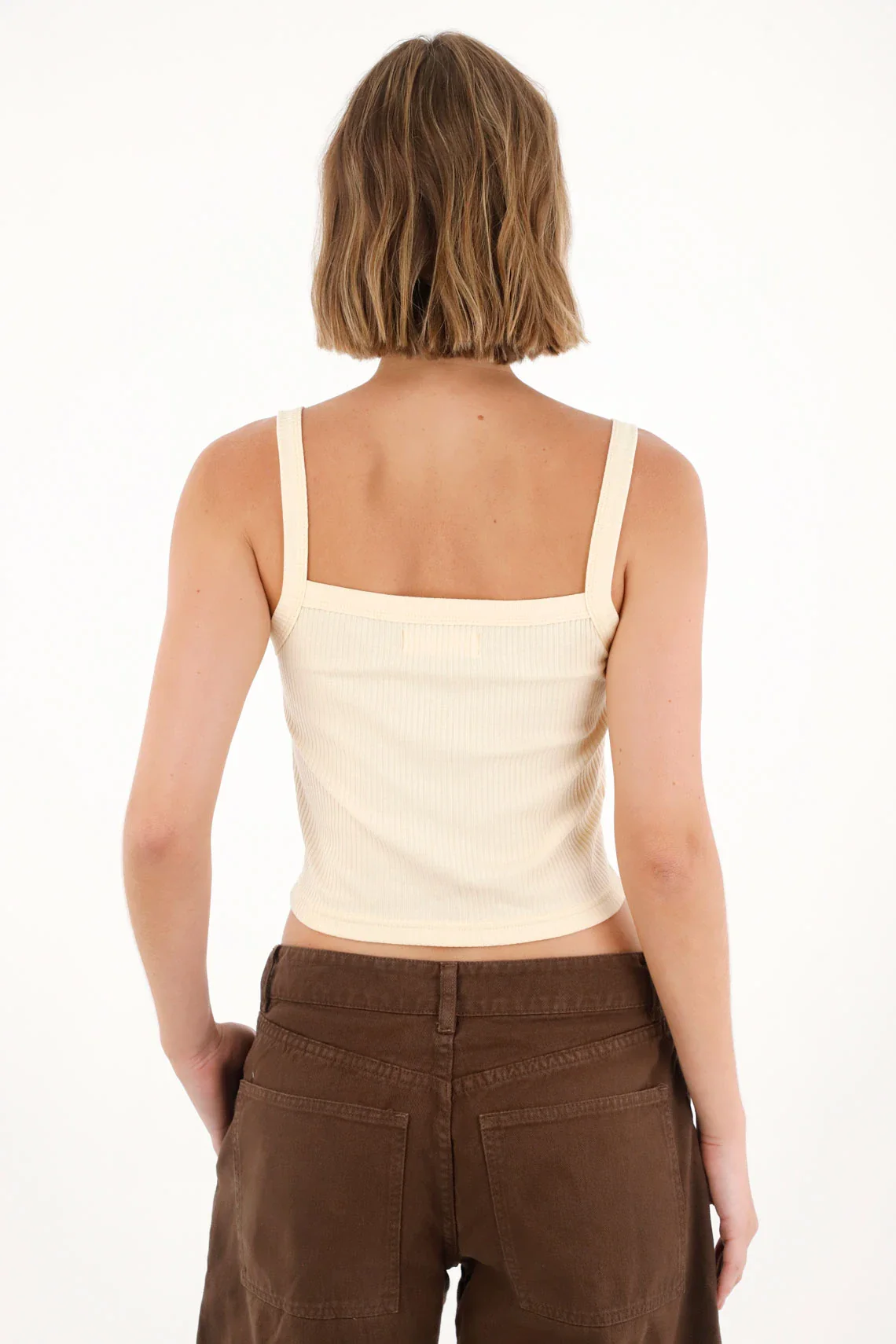Cream Ribbed T-Shirt for Women - Image 2