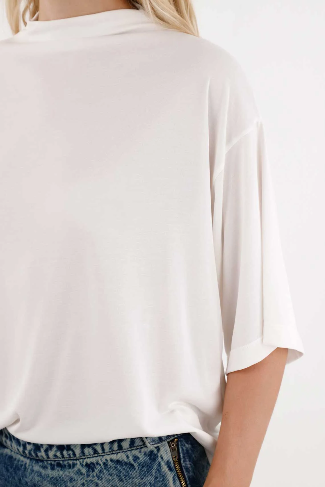 Cream High Neck T-Shirt for Women - Image 3
