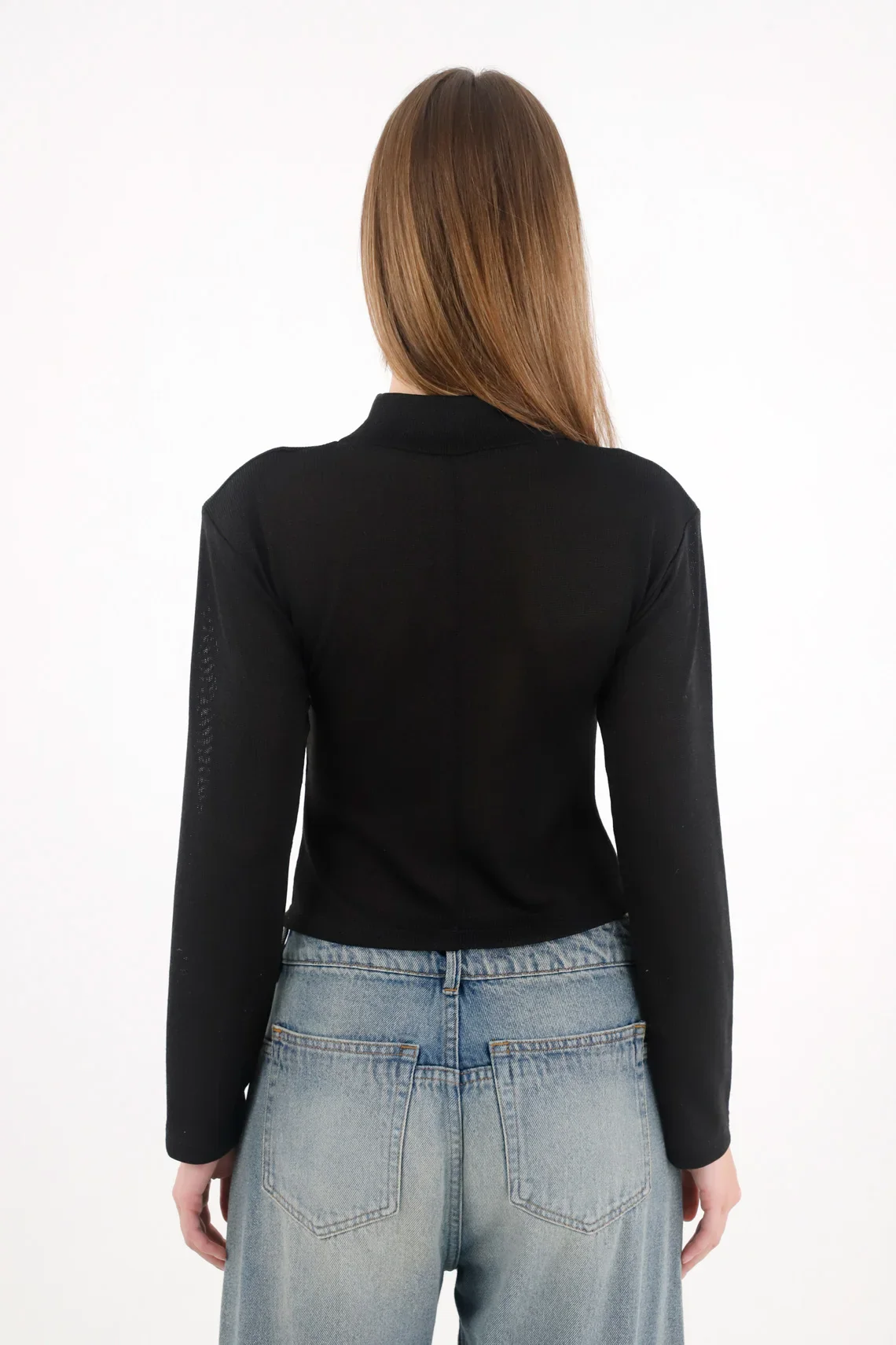 Black Asymmetrical Hem T-Shirt for Women - Image 4