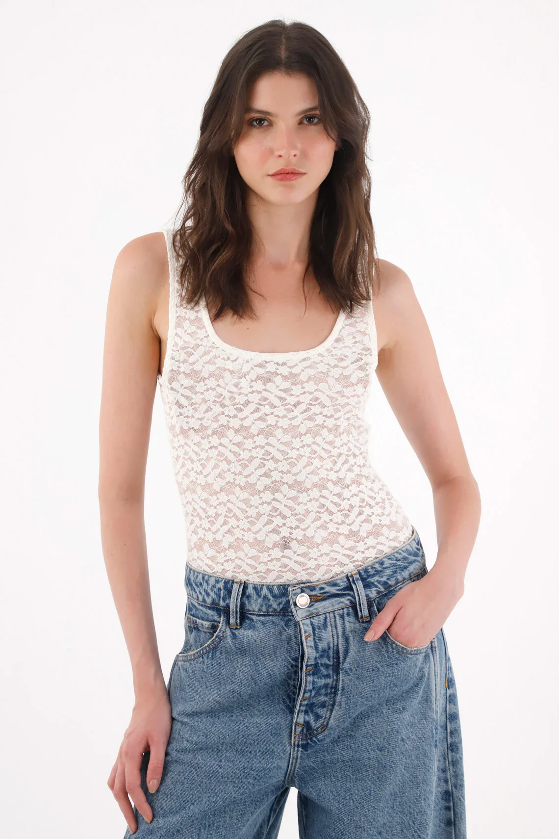 Off-White Lace Bodysuit for Women