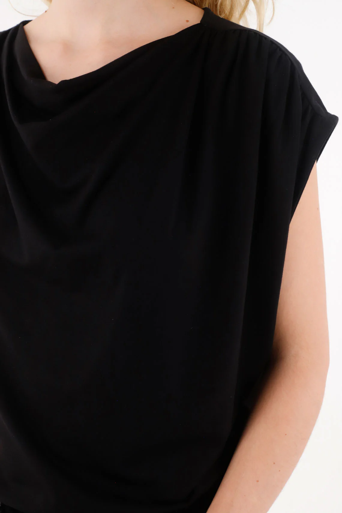 Black Draped T-Shirt for Women - Image 3