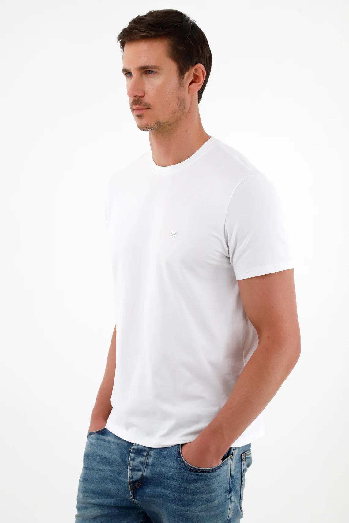 White Crew Neck T-Shirt for Men - Image 3