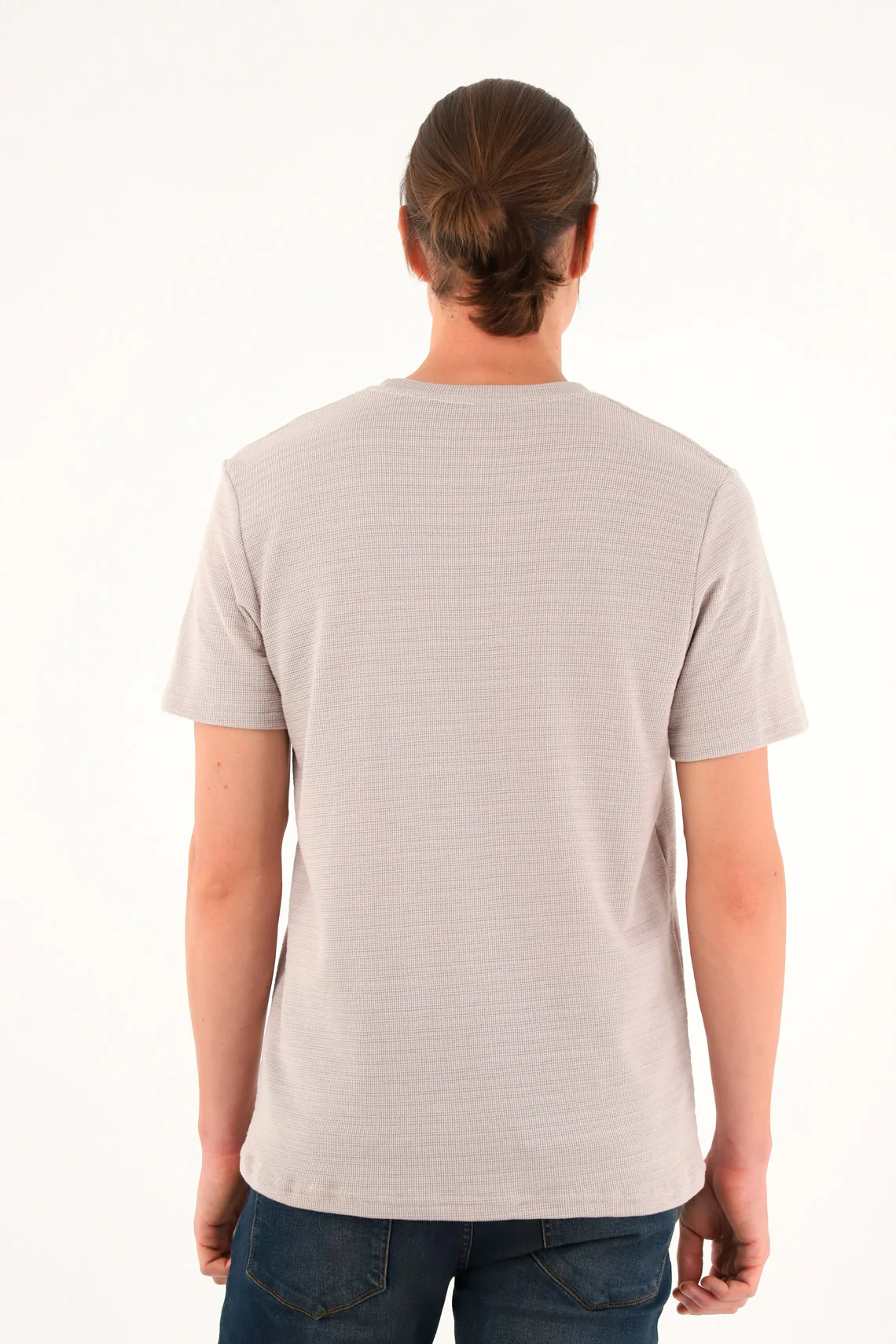 Men's Short Sleeve Textured Fabric Brown T-Shirt - Image 4