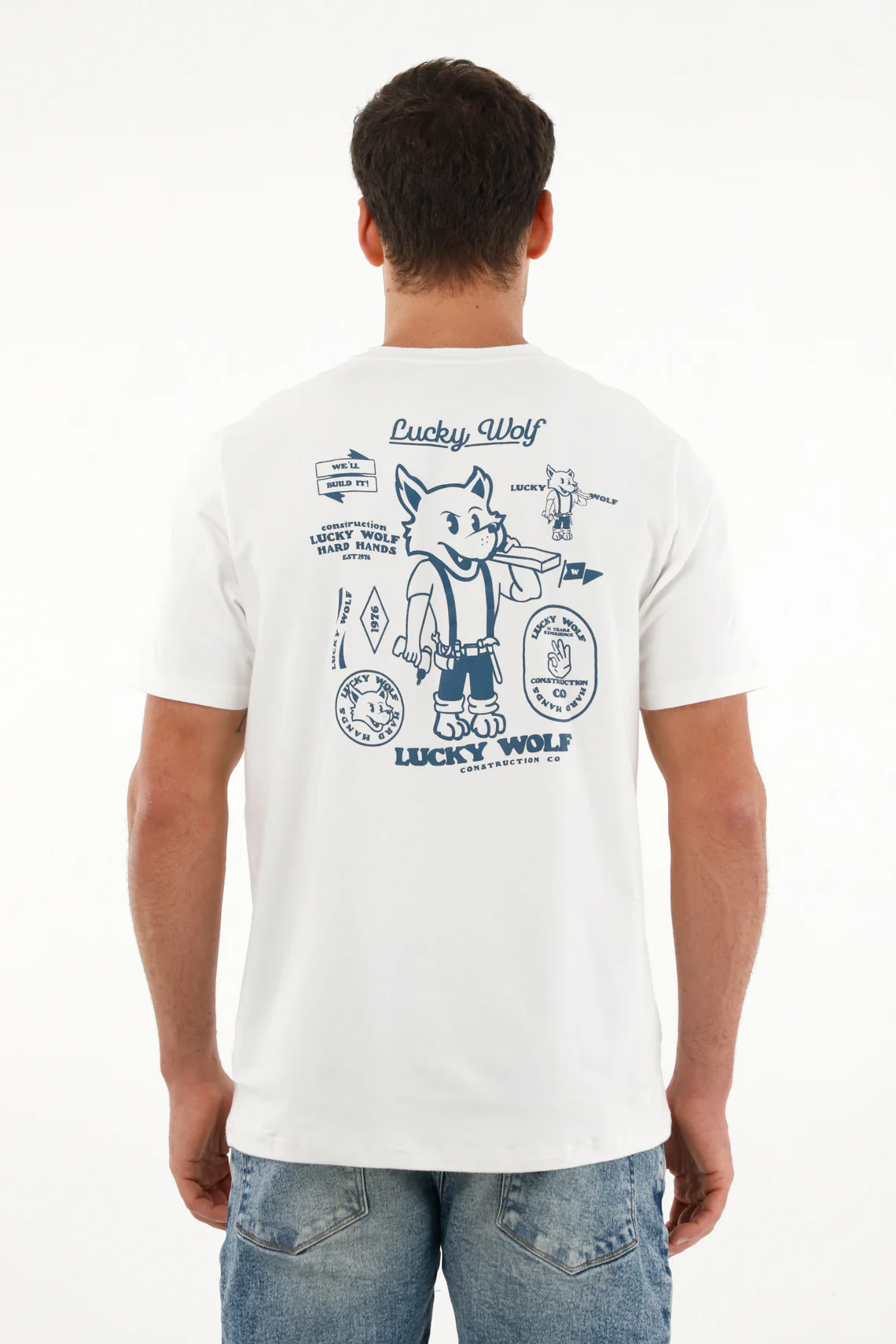 Men's Lucky Wolf Graphic White T-Shirt - Image 4