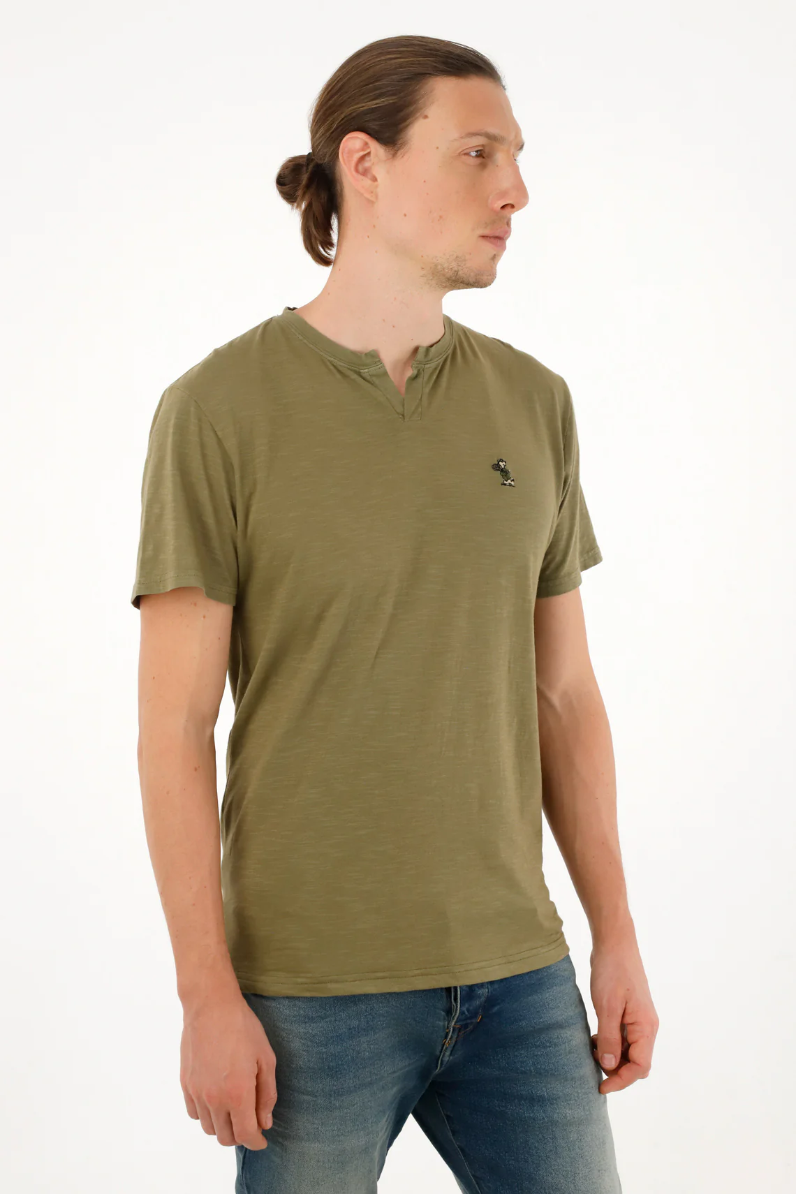 Men's green V-neck t-shirt - Image 3