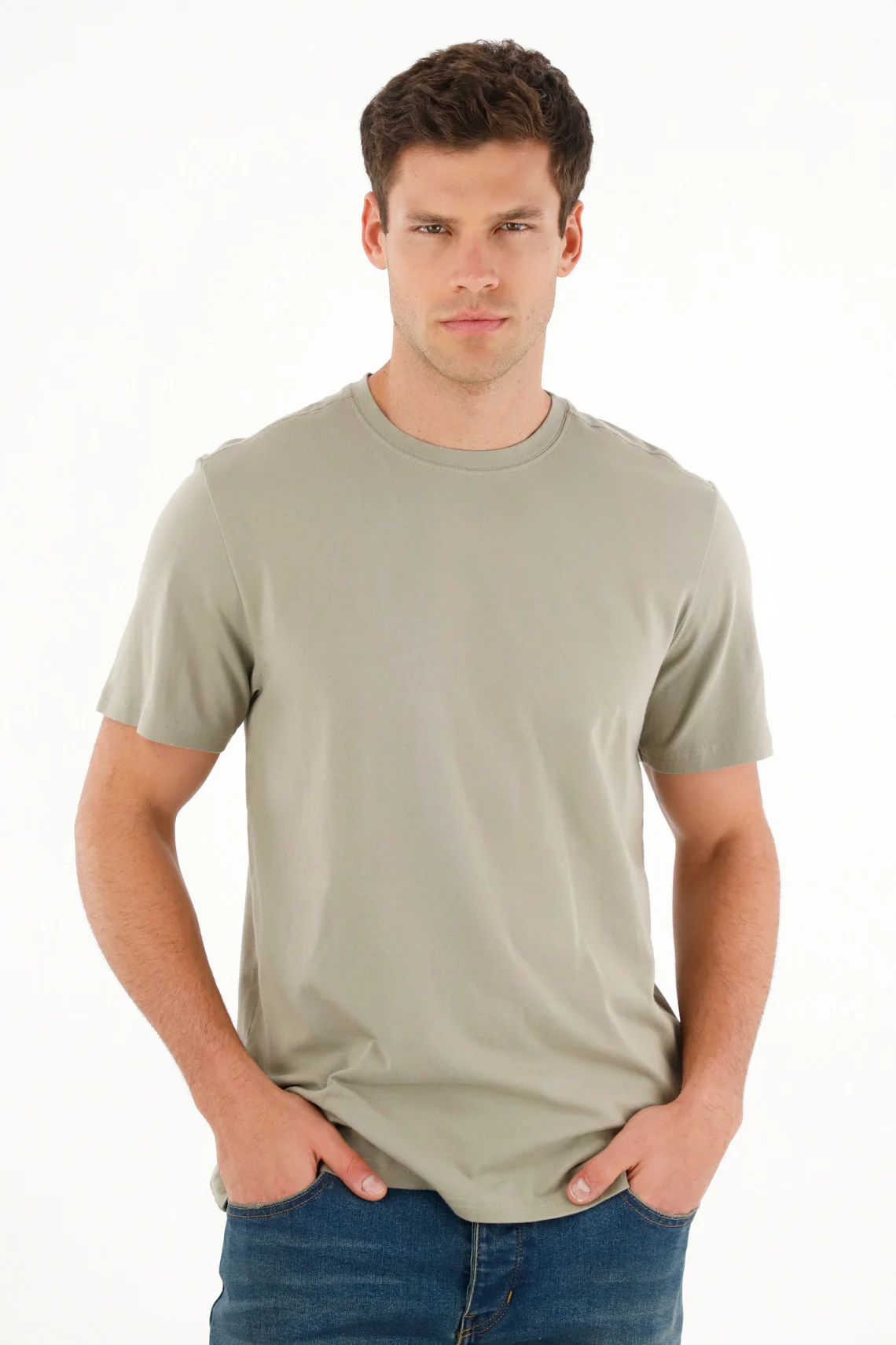 Men's Regular Fit Round Neck Green T-Shirt