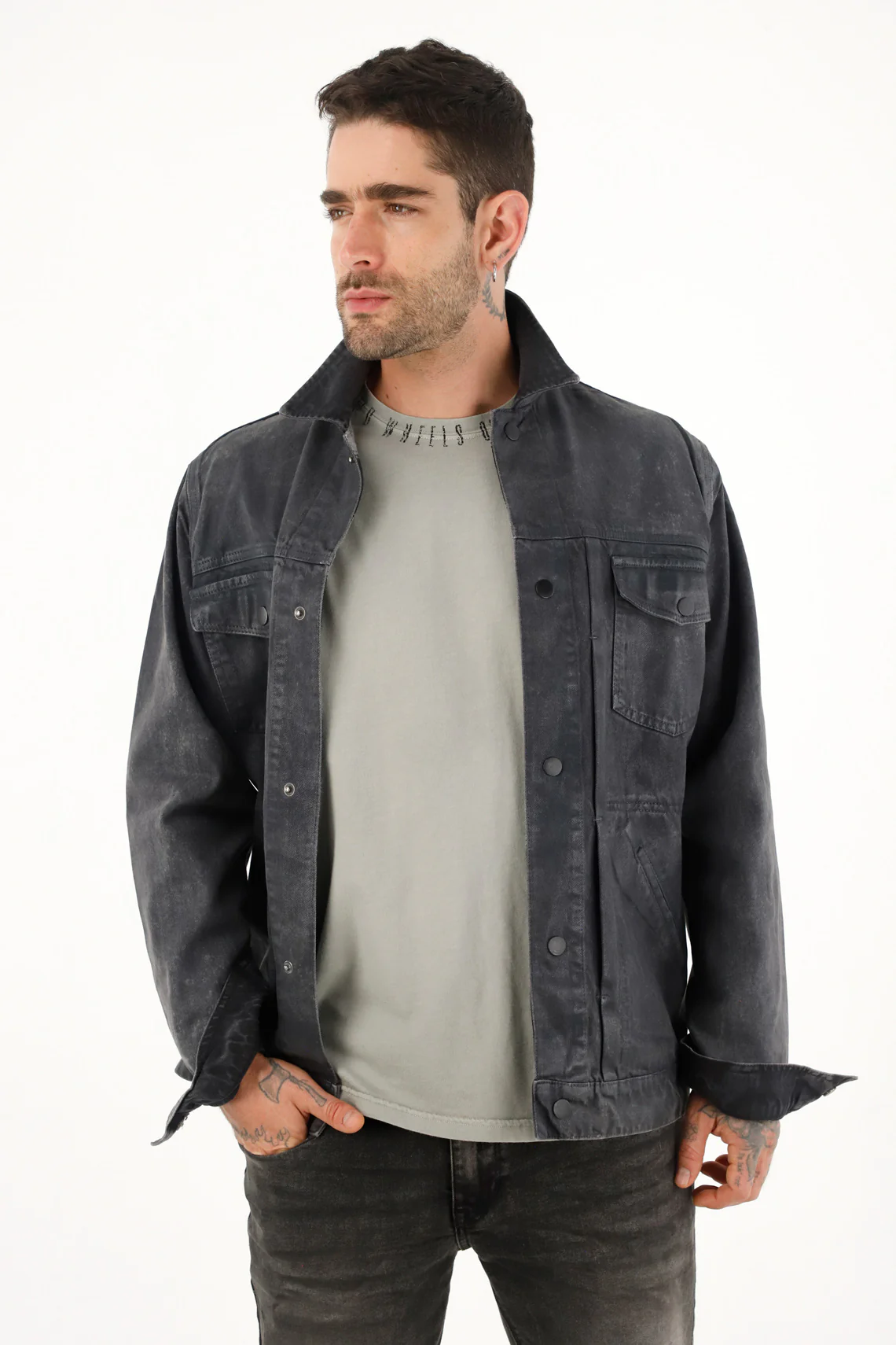 Men's gray t-shirt with print on the neckline - Image 3
