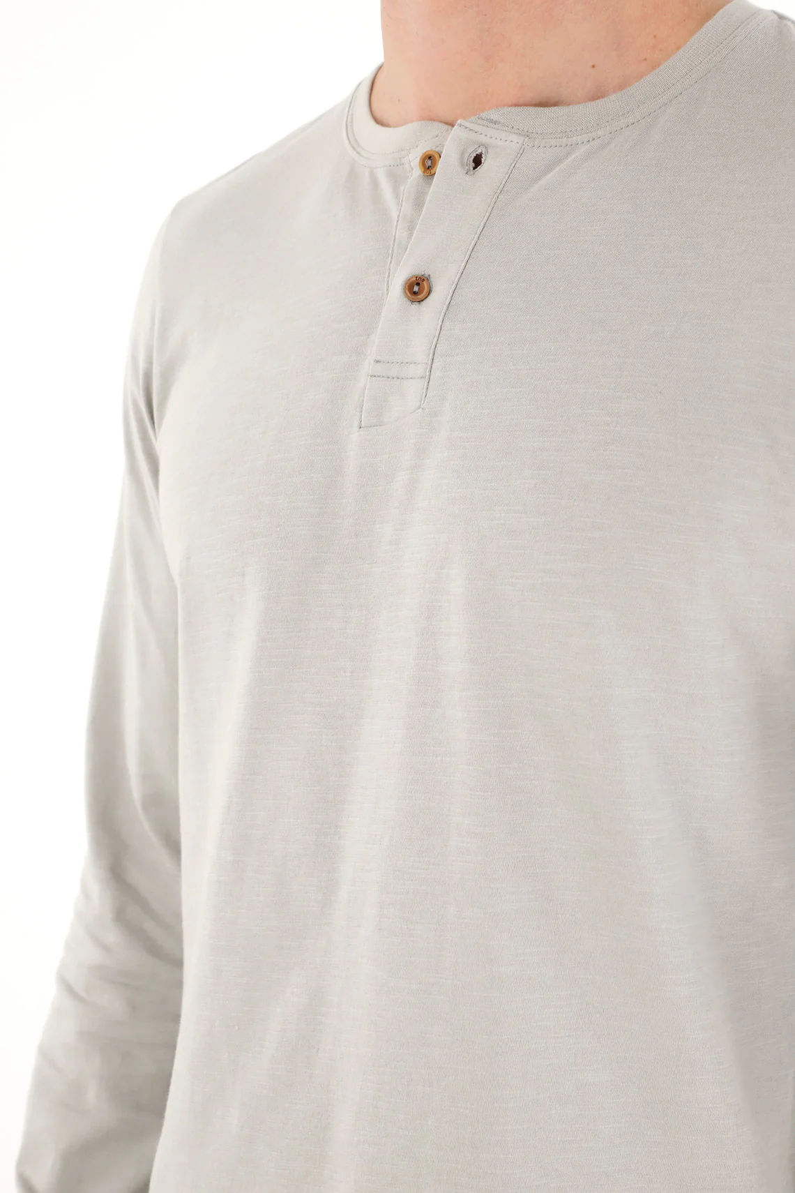 Gray Long Sleeve Button Collar T-Shirt for Men - Image 3
