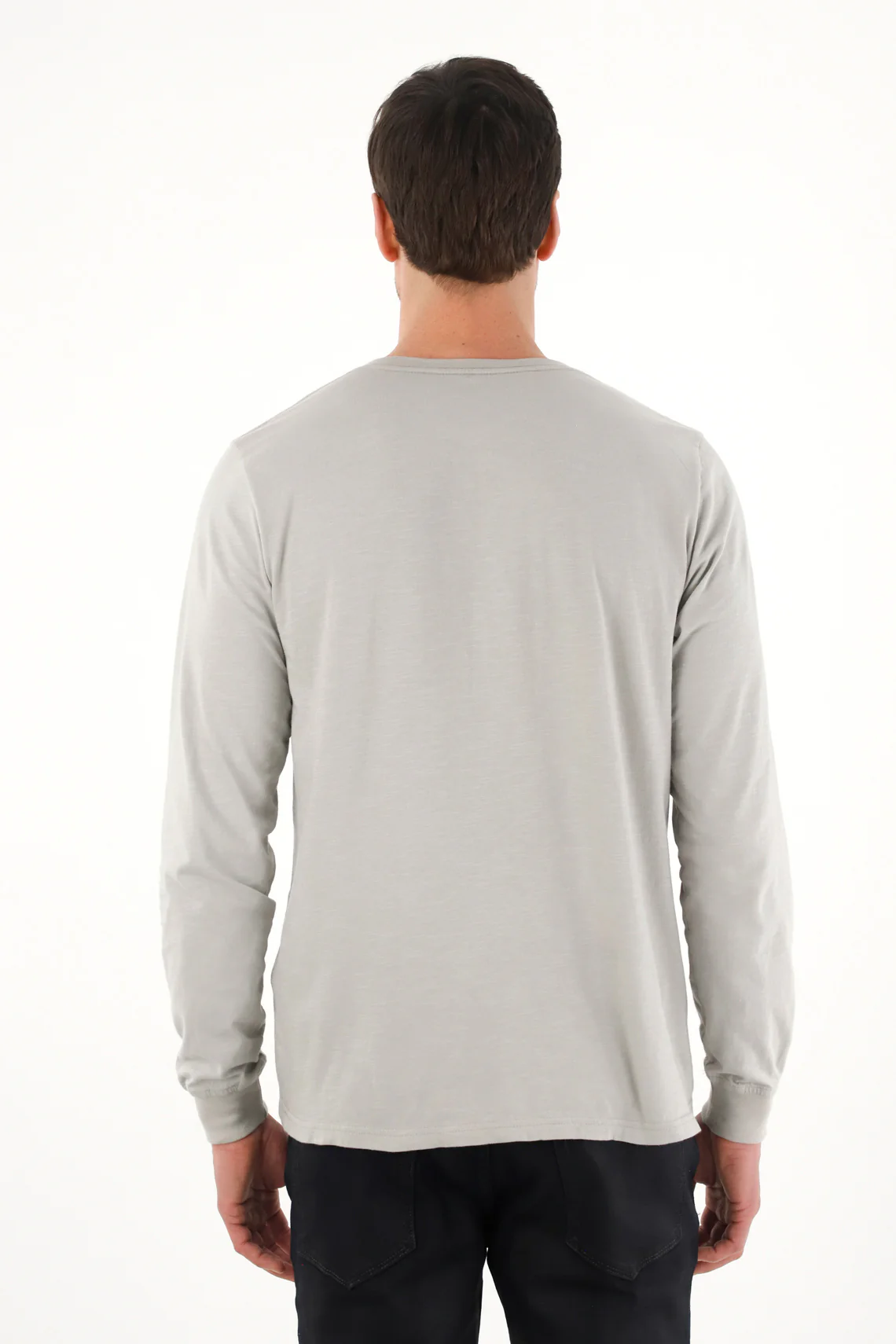 Gray Long Sleeve Button Collar T-Shirt for Men - Image 4