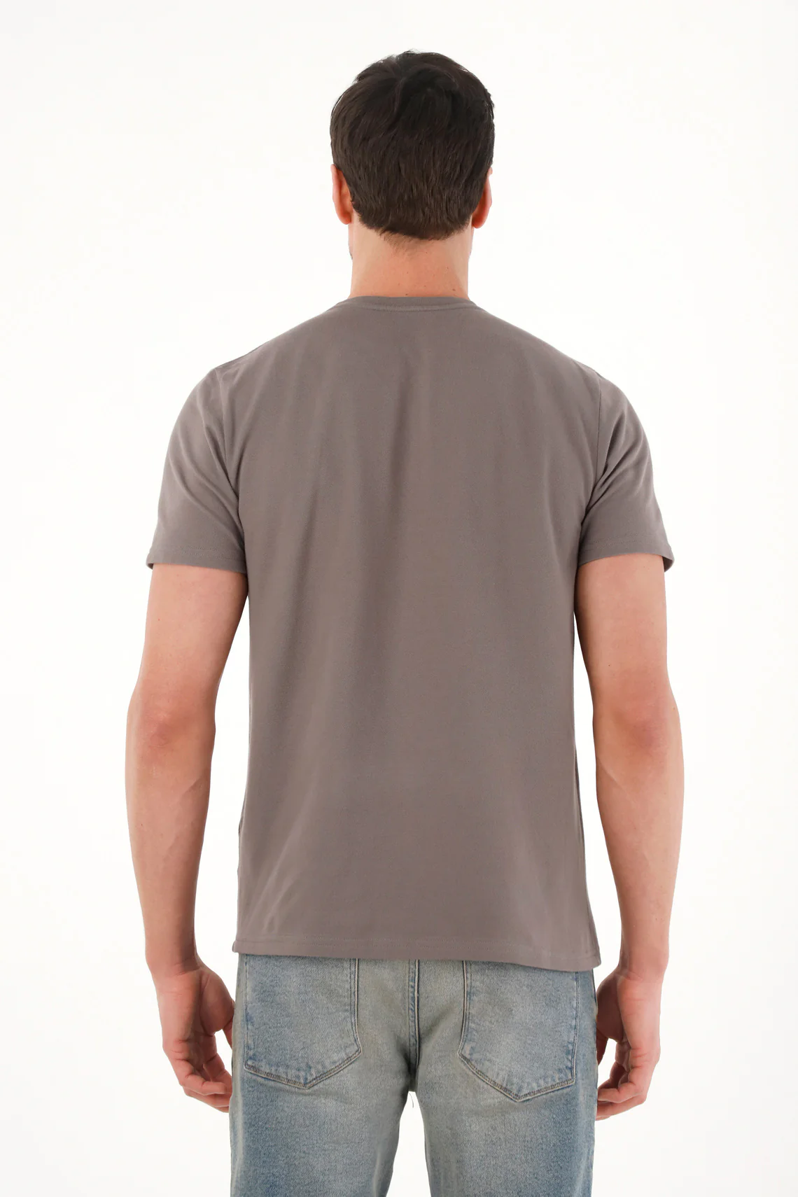 Gray Pique Fabric T-Shirt for Men - Image 4
