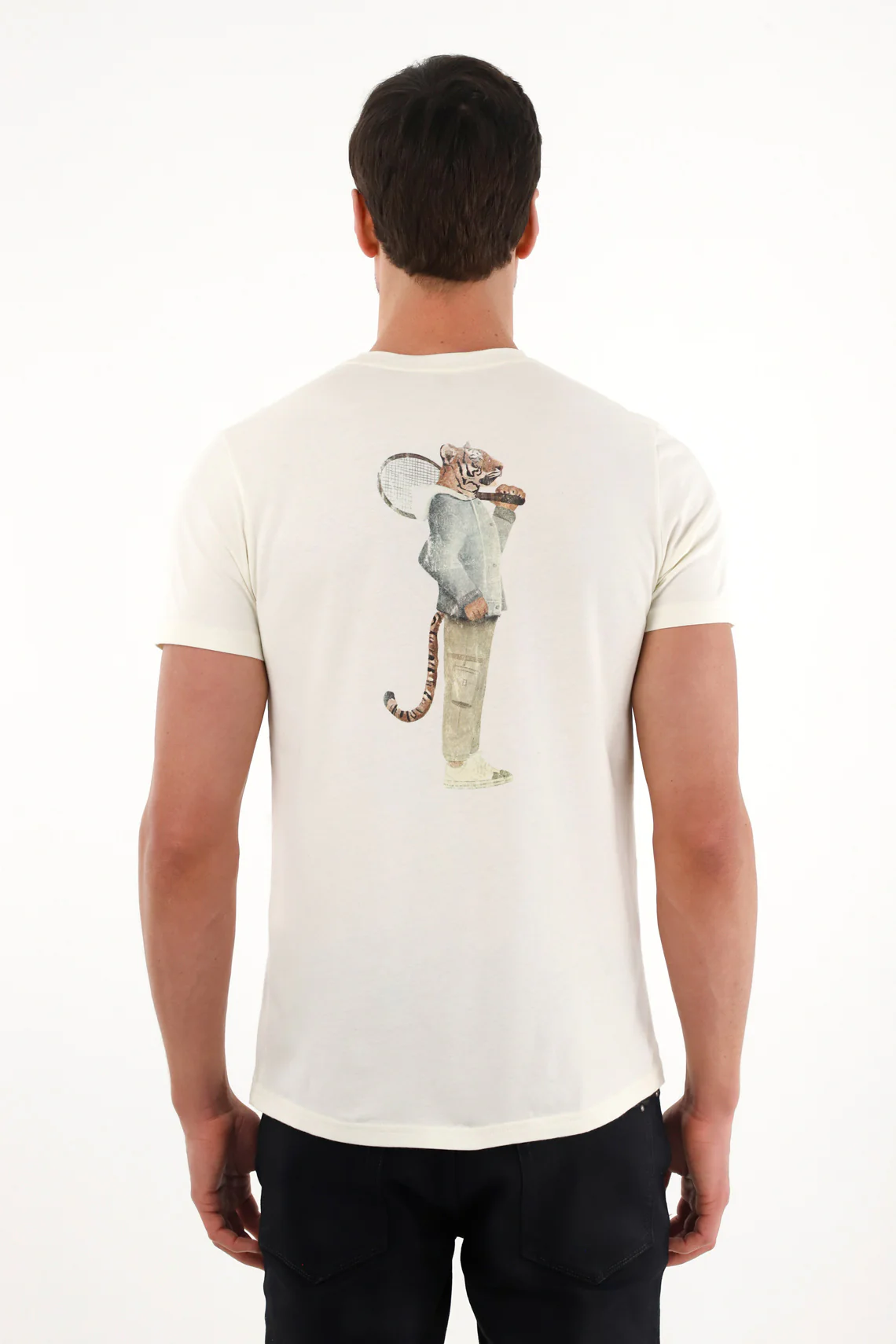 Men's Cream Round Neck Printed T-Shirt - Image 2