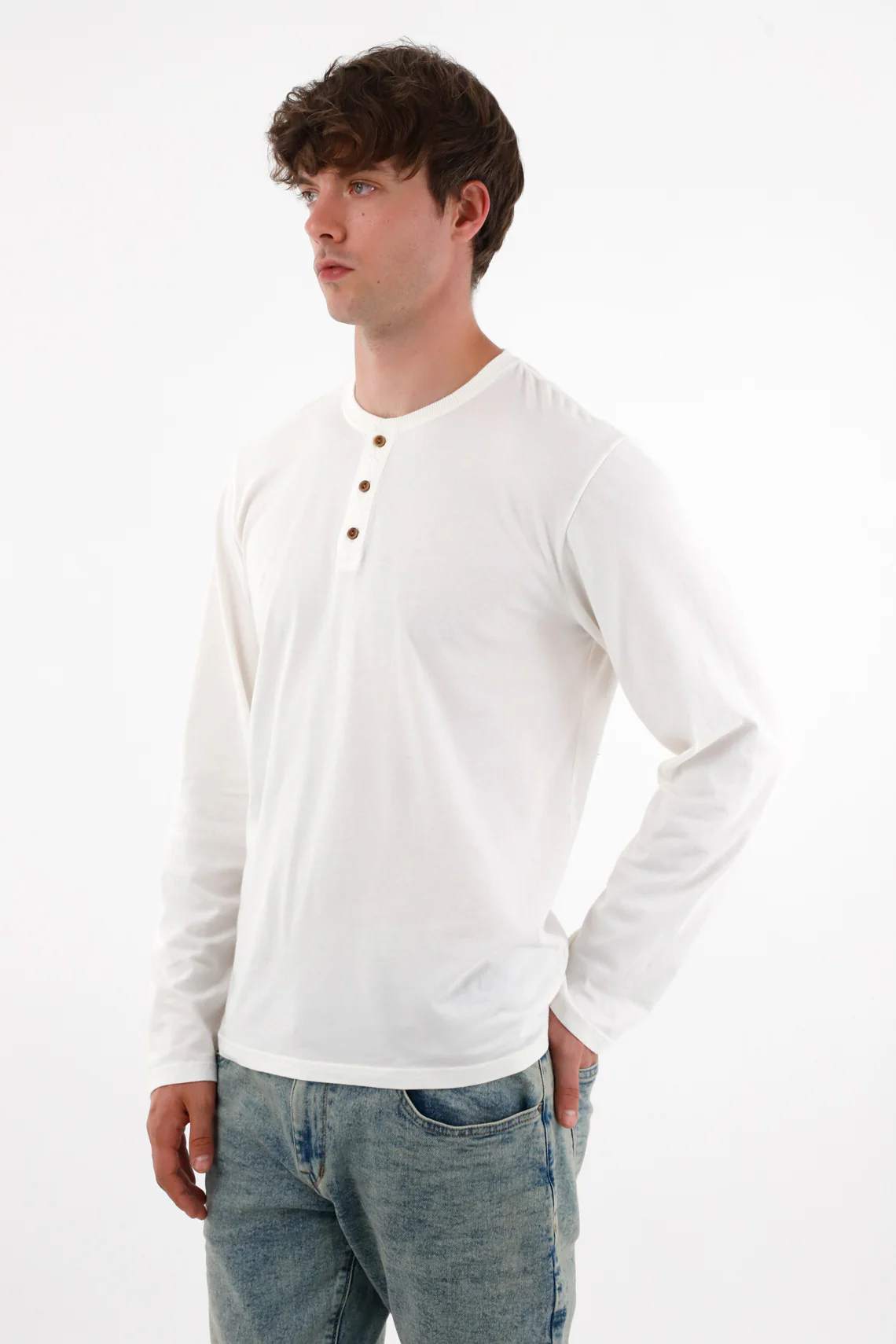 Men's Long Sleeve Button-Up Shirt in Cream