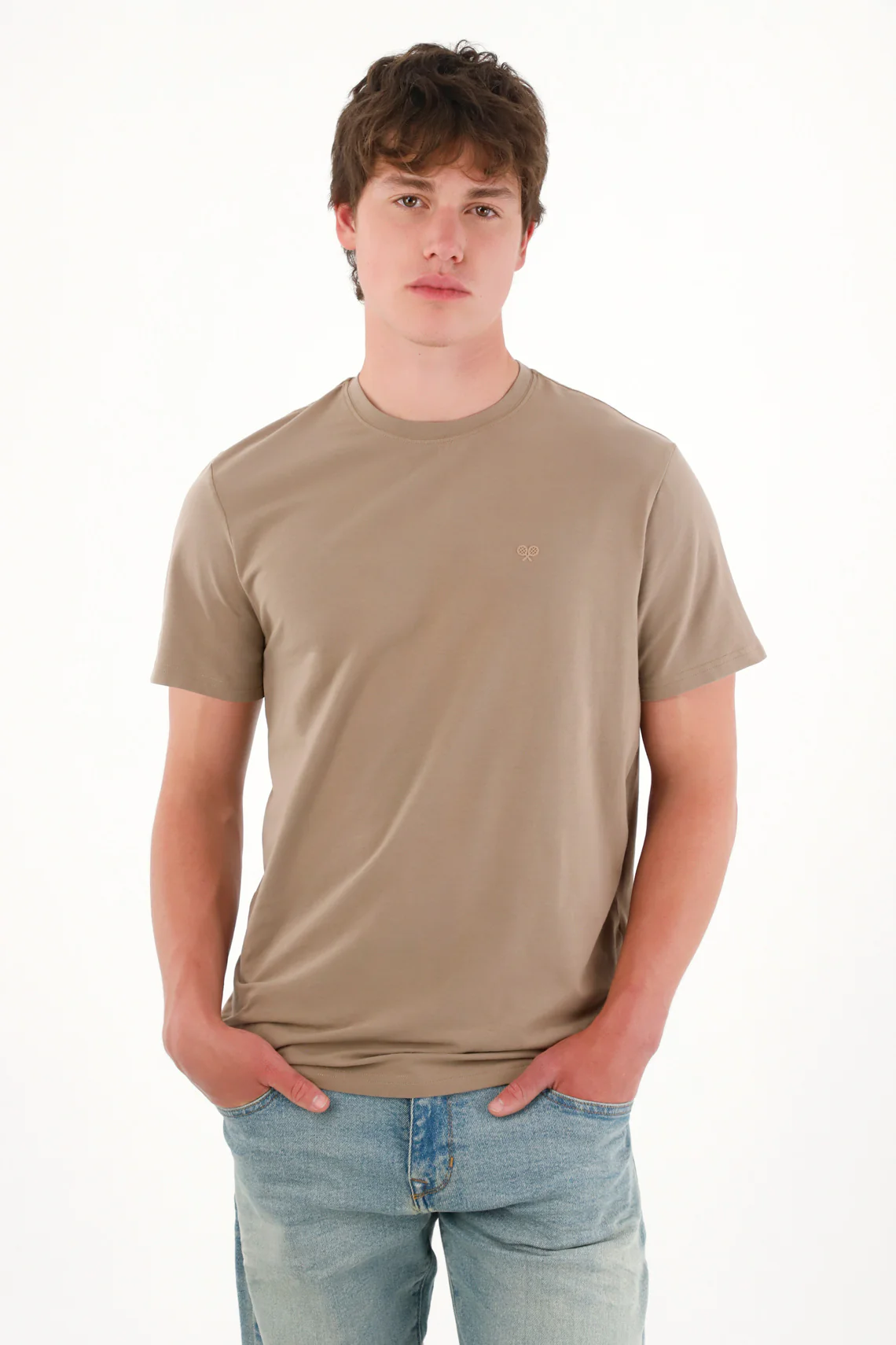Basic Men's T-Shirt with Mini Print in Brown