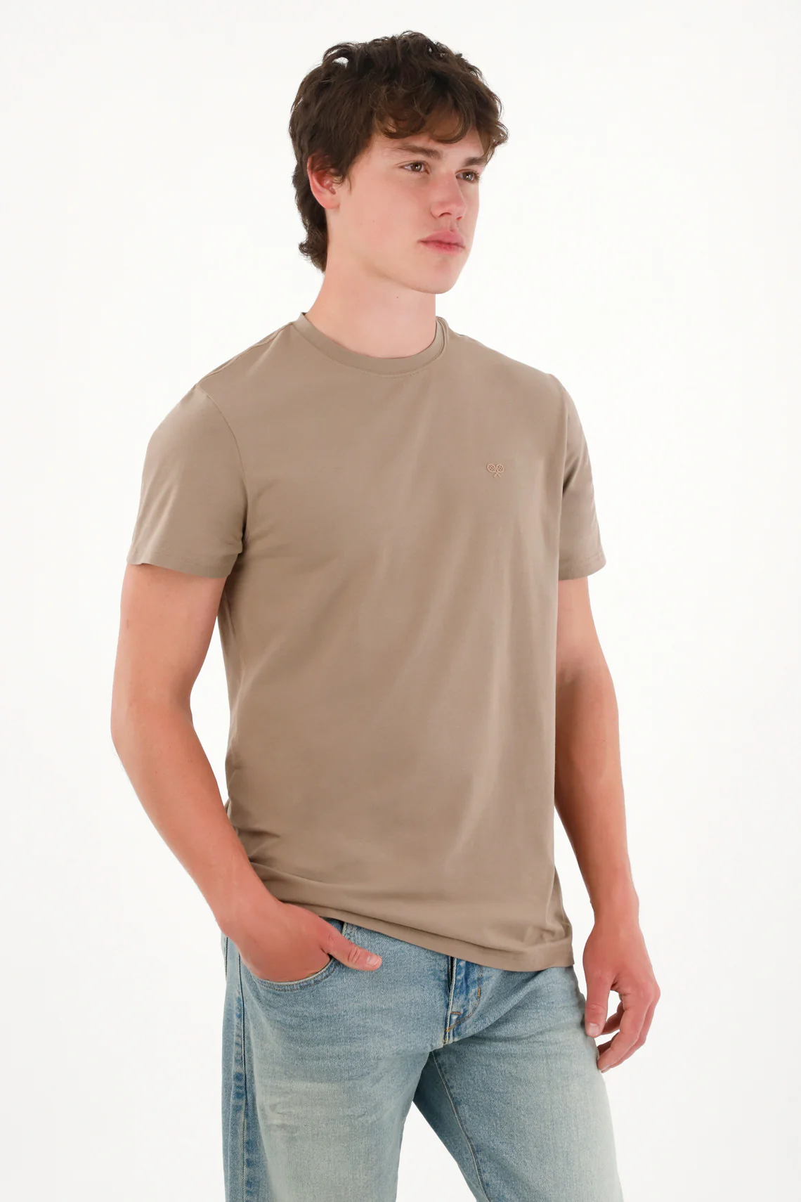 Basic Men's T-Shirt with Mini Print in Brown - Image 3