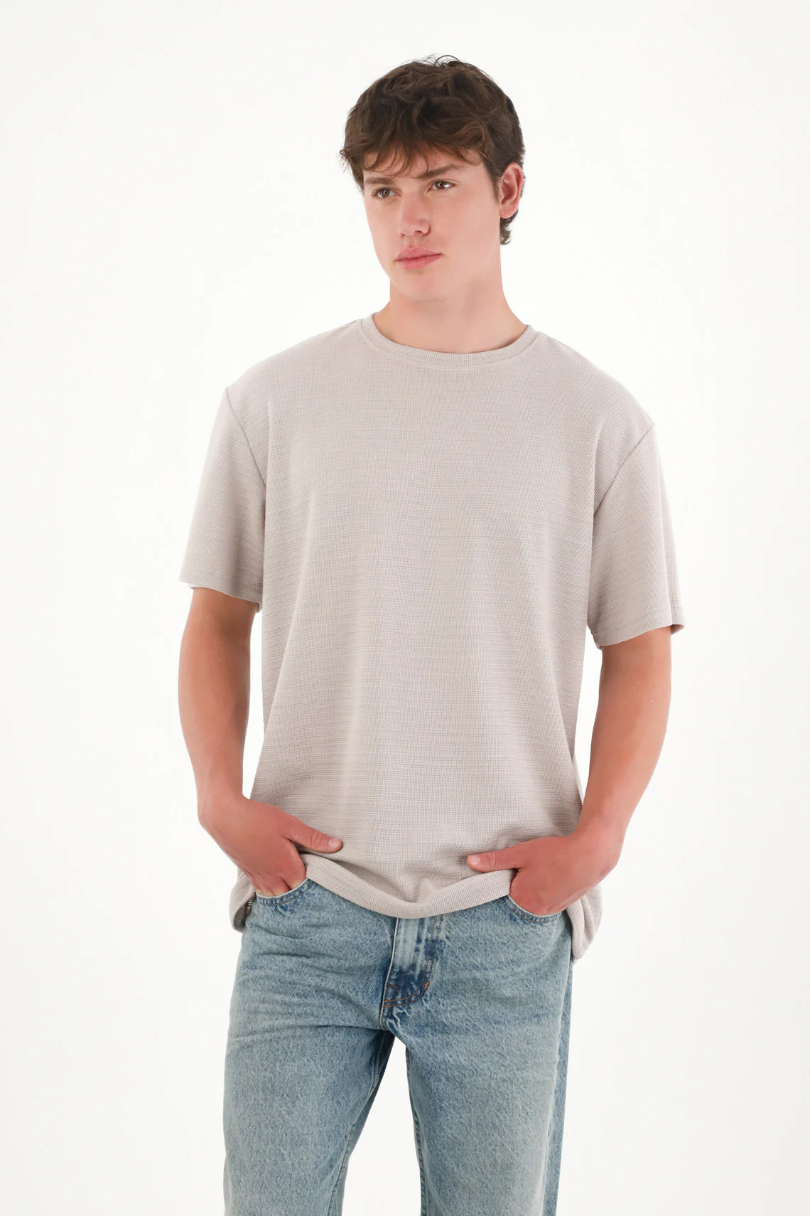 Basic Textured Fabric T-Shirt for Men in Brown - Image 4