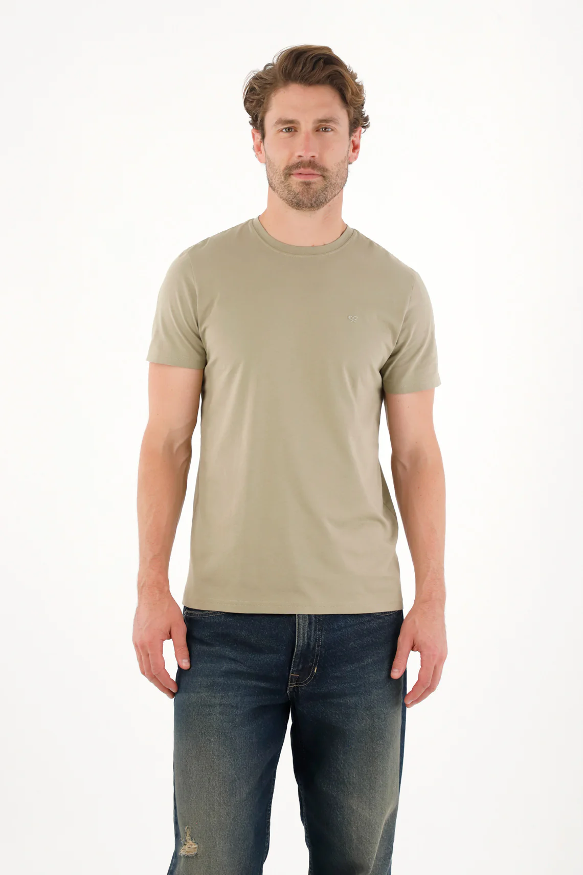 Men's Green Short Sleeve T-Shirt with Embroidered Racket