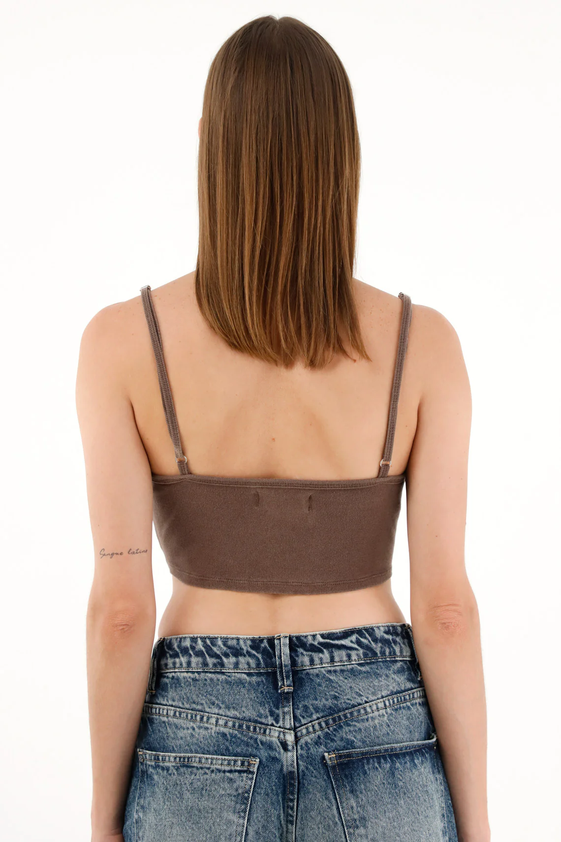 Women's brown ribbed crop top - Image 2
