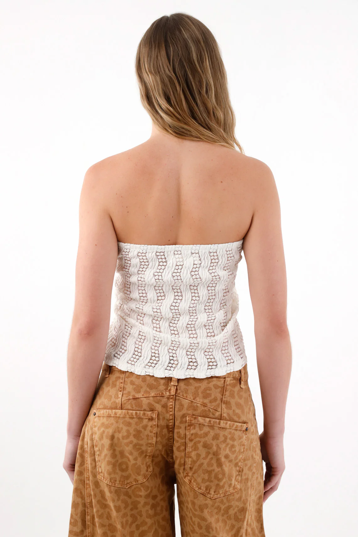Women's Strapless Woven Top in Cream - Image 3