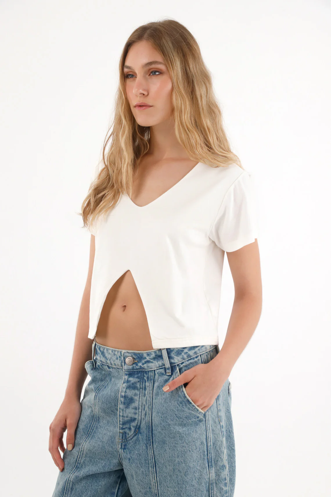 Women's Cream V-Neck T-shirt - Image 2