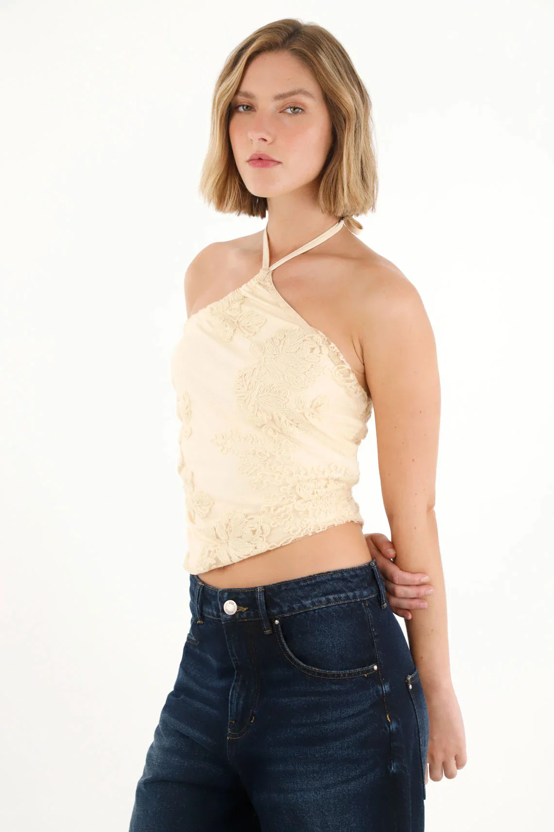Women's Yellow Embroidered Scarf Top - Image 2