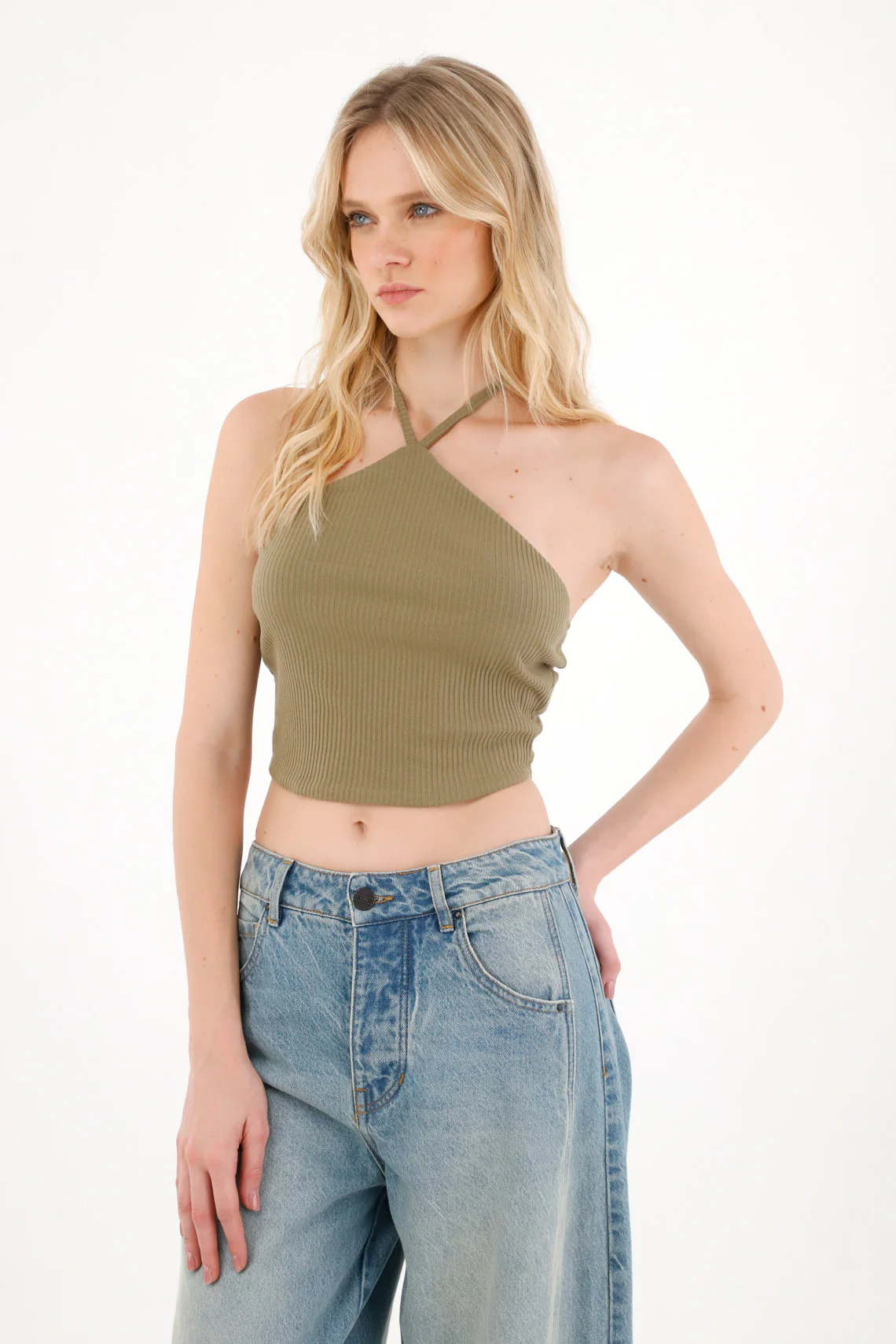 Women's Green Halter Neck Crop Top - Image 2