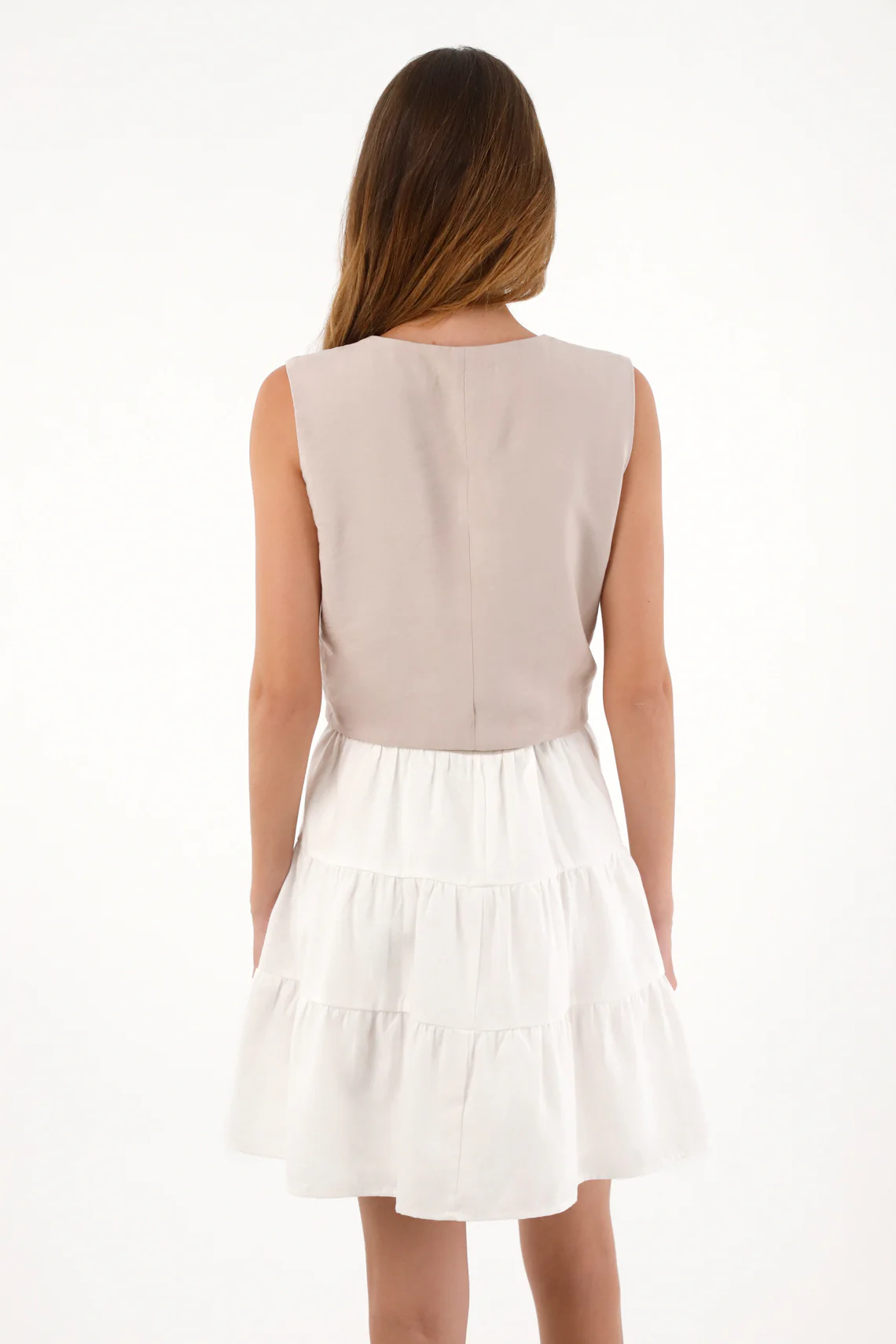 Women's Short Cream V-Neck Dress - Image 5