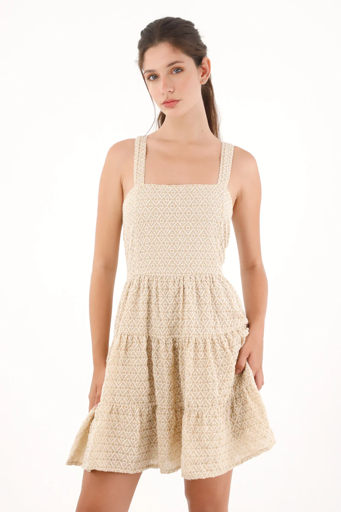 Women's Short Embroidered Dress in Cream - Image 3