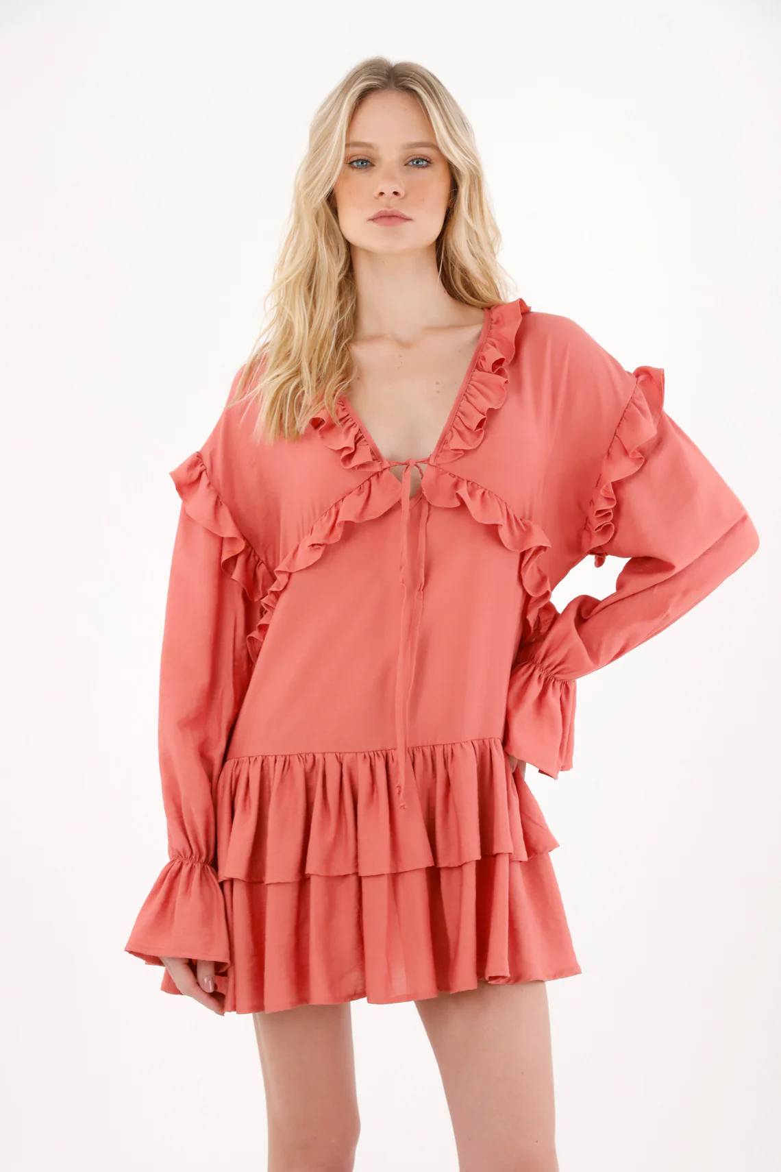 Women's Pink Short Dress with Ruffles