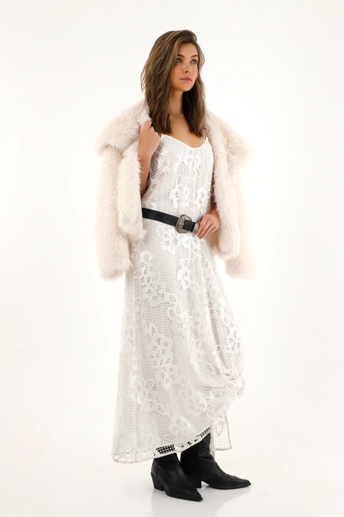 Women's long mesh dress with shimmer - Image 2