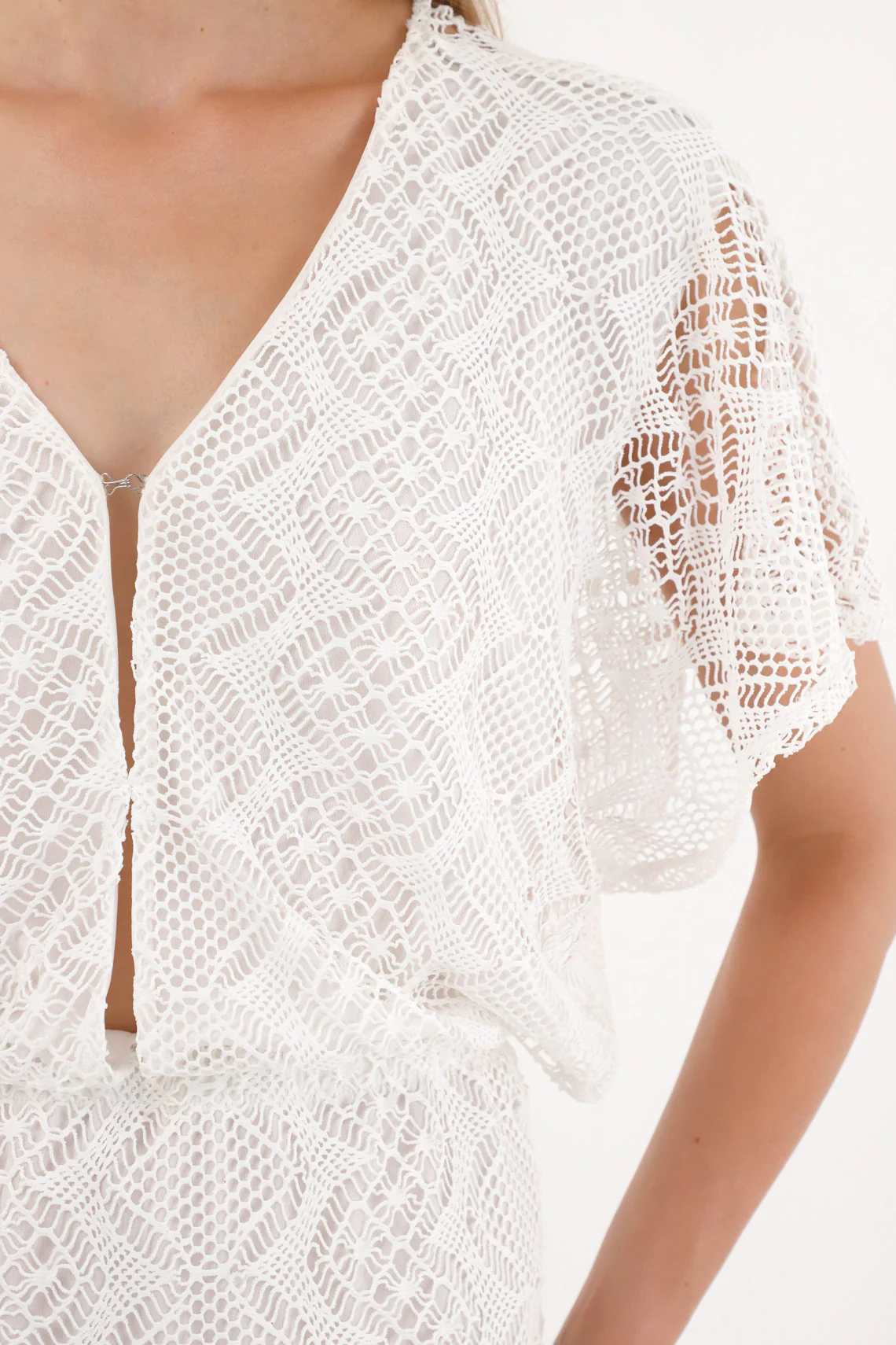 Women's long cream dress with V-neck. - Image 3