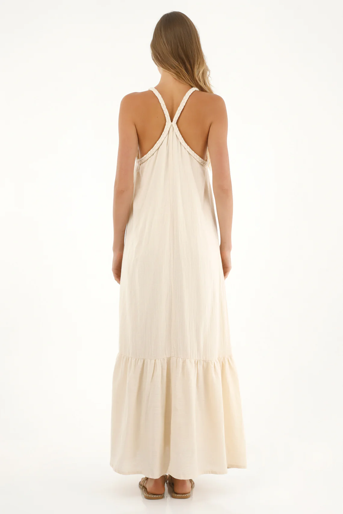 Women's Long Textured Fabric Dress in Cream - Image 4