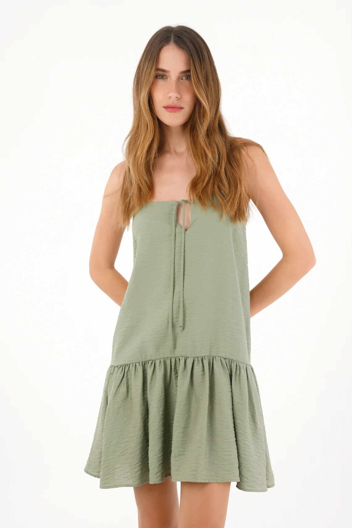 Short Green Textured Dress for Women