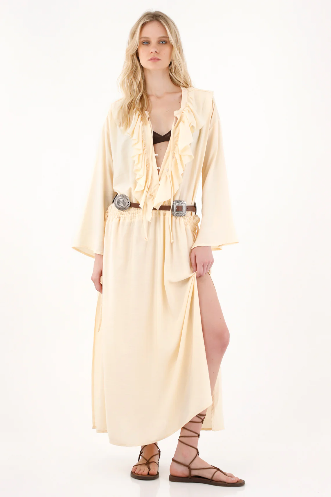 Women's Yellow V-Neck Maxi Dress