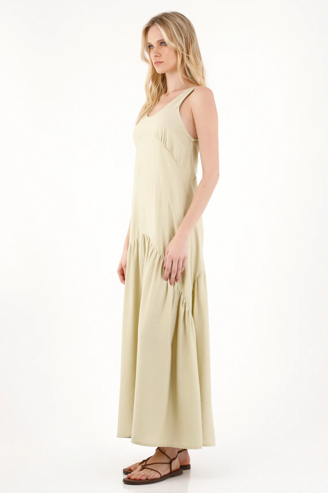 Long Green Sleeveless Dress for Women